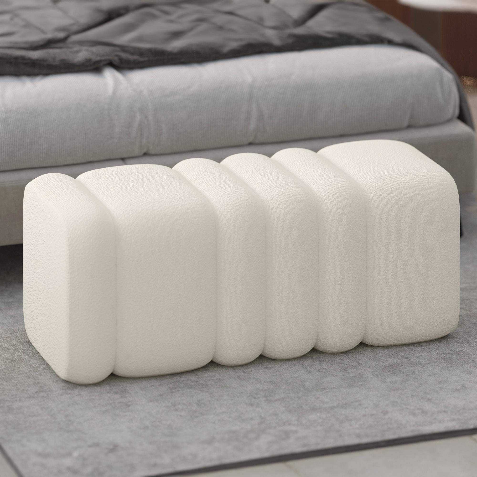  Worldwide Home Furnishings Rigel 402-133IV Large Ottoman Bench - Ivory Boucle IMAGE 2