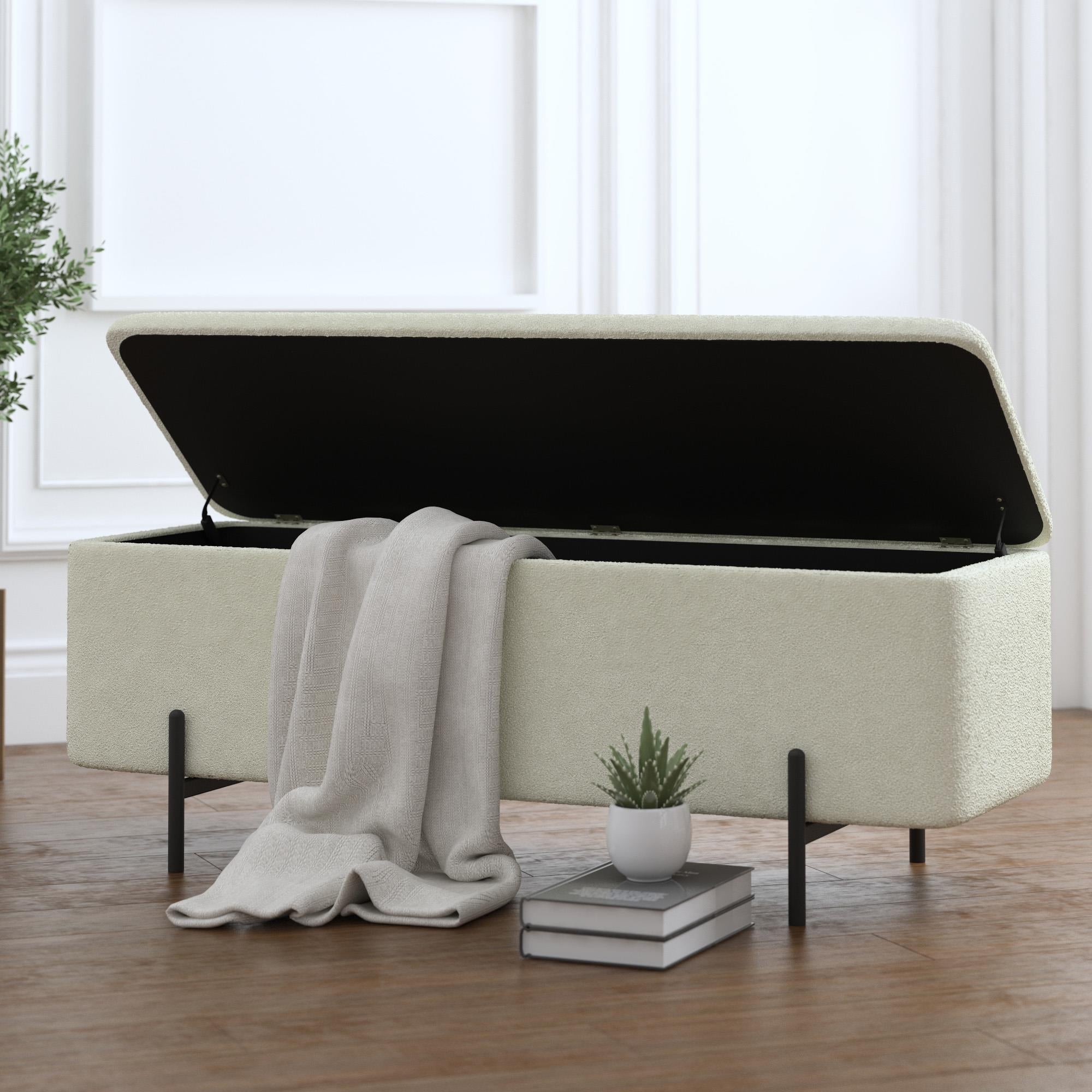  Worldwide Home Furnishings Erzo 402-136WT Storage Ottoman Bench - White and Black IMAGE 2