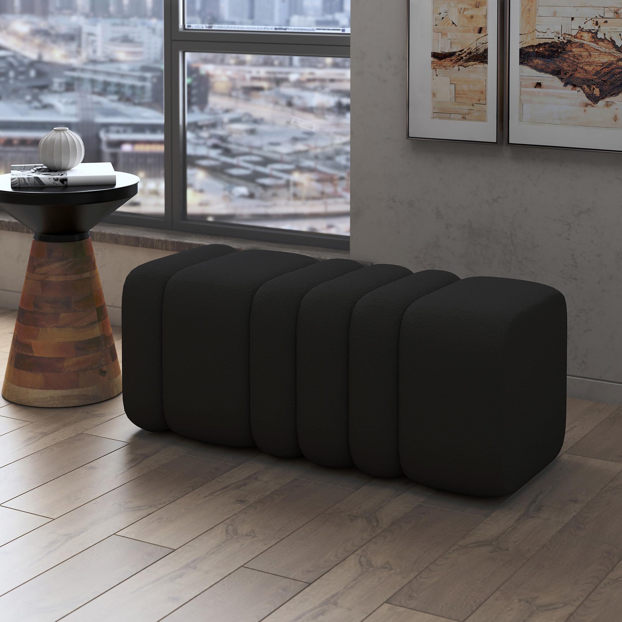  Worldwide Home Furnishings Rigel 402-133BK Large Ottoman Bench - Black Boucle IMAGE 2