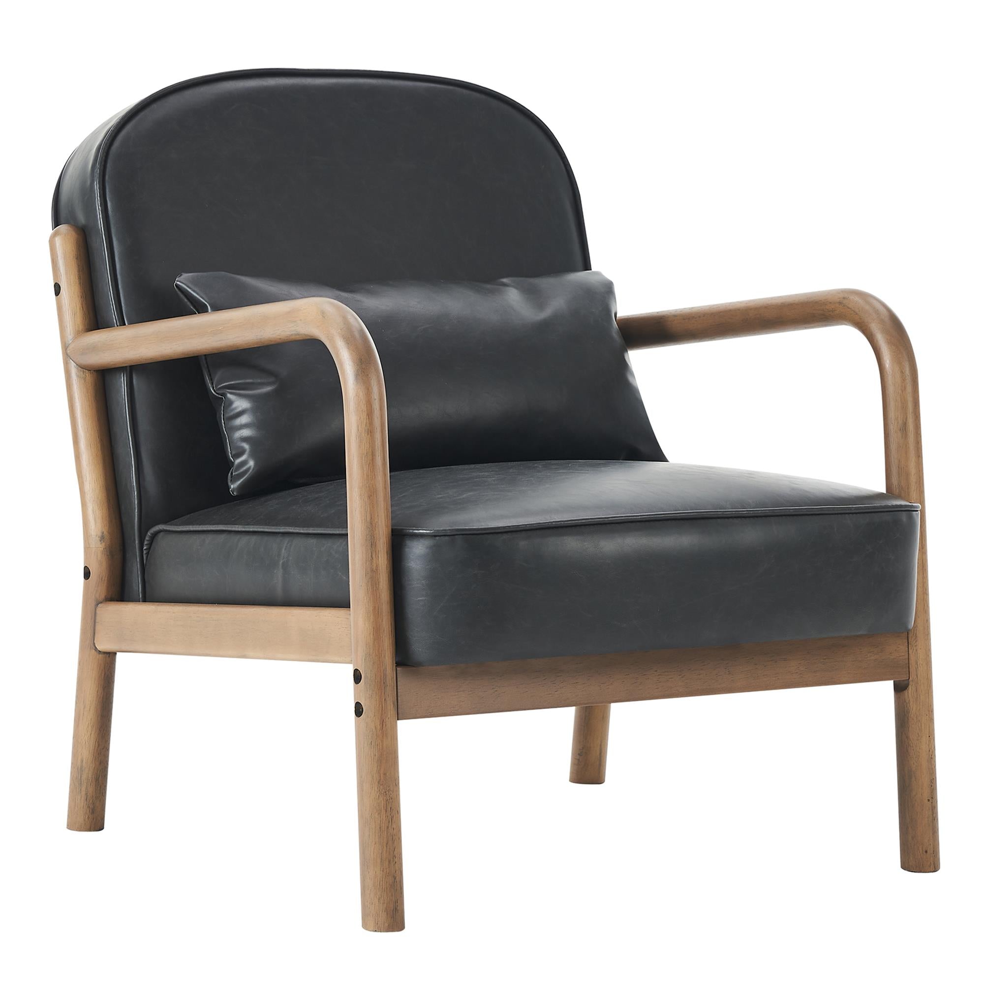  !nspire Fani 403-926BLK Accent Chair, Faux Leather - Black and Walnut IMAGE 1