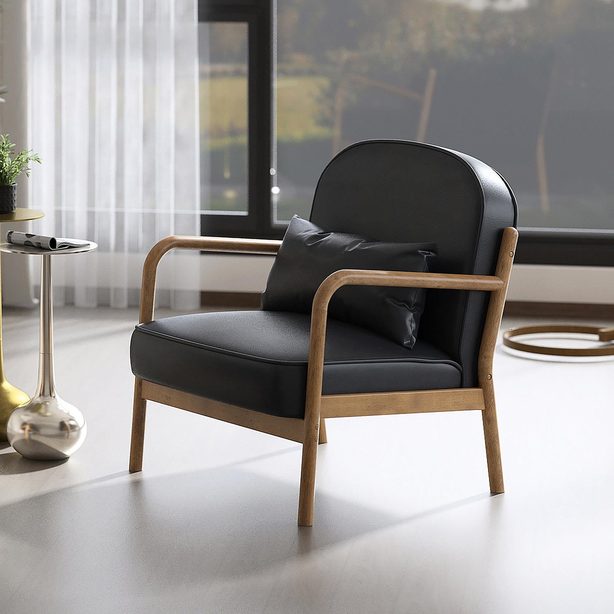  !nspire Fani 403-926BLK Accent Chair, Faux Leather - Black and Walnut IMAGE 2