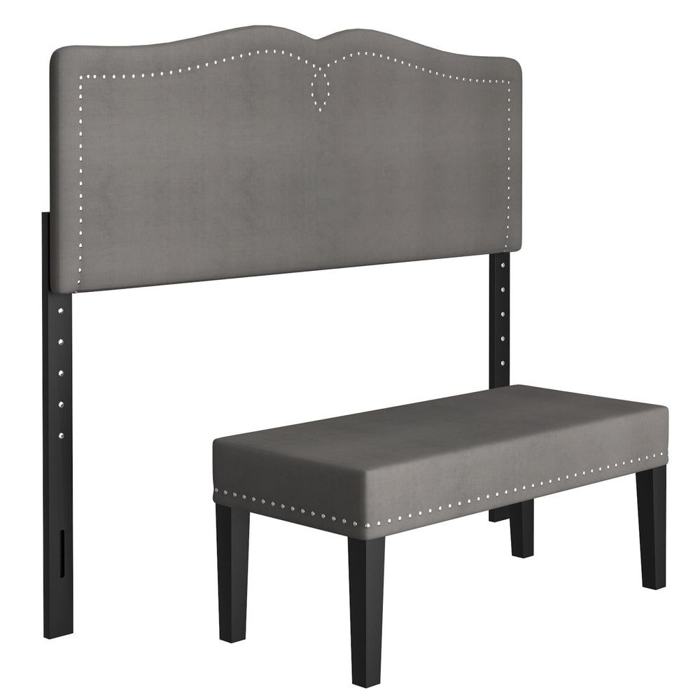  Worldwide Home Furnishings Aurora 151-585D_Q-GY 54"/60" Adj. Headboard with Bench - Grey and Black IMAGE 1
