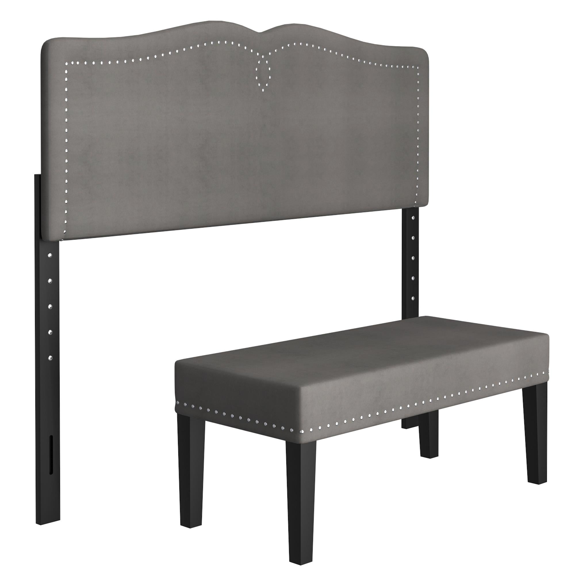  Worldwide Home Furnishings Aurora 151-585D_Q-GY 54"/60" Adj. Headboard with Bench - Grey and Black IMAGE 1