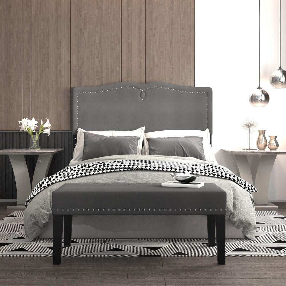  Worldwide Home Furnishings Aurora 151-585D_Q-GY 54"/60" Adj. Headboard with Bench - Grey and Black IMAGE 2