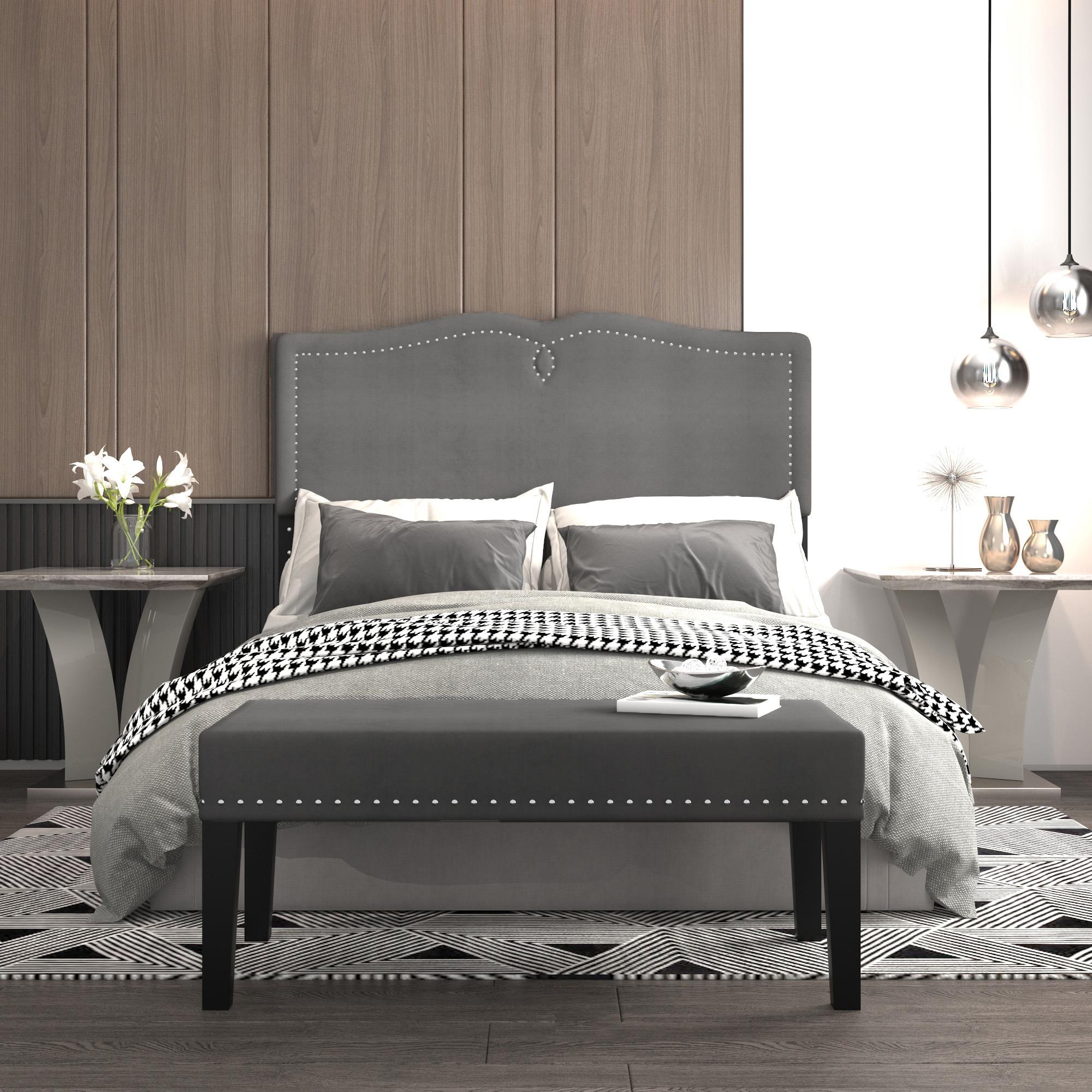 Worldwide Home Furnishings Aurora 151-585D_Q-GY 54"/60" Adj. Headboard with Bench - Grey and Black IMAGE 2