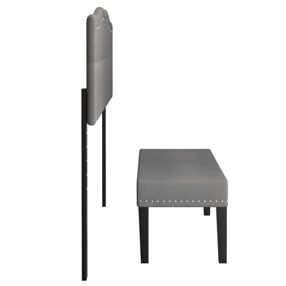  Worldwide Home Furnishings Aurora 151-585D_Q-GY 54"/60" Adj. Headboard with Bench - Grey and Black IMAGE 3