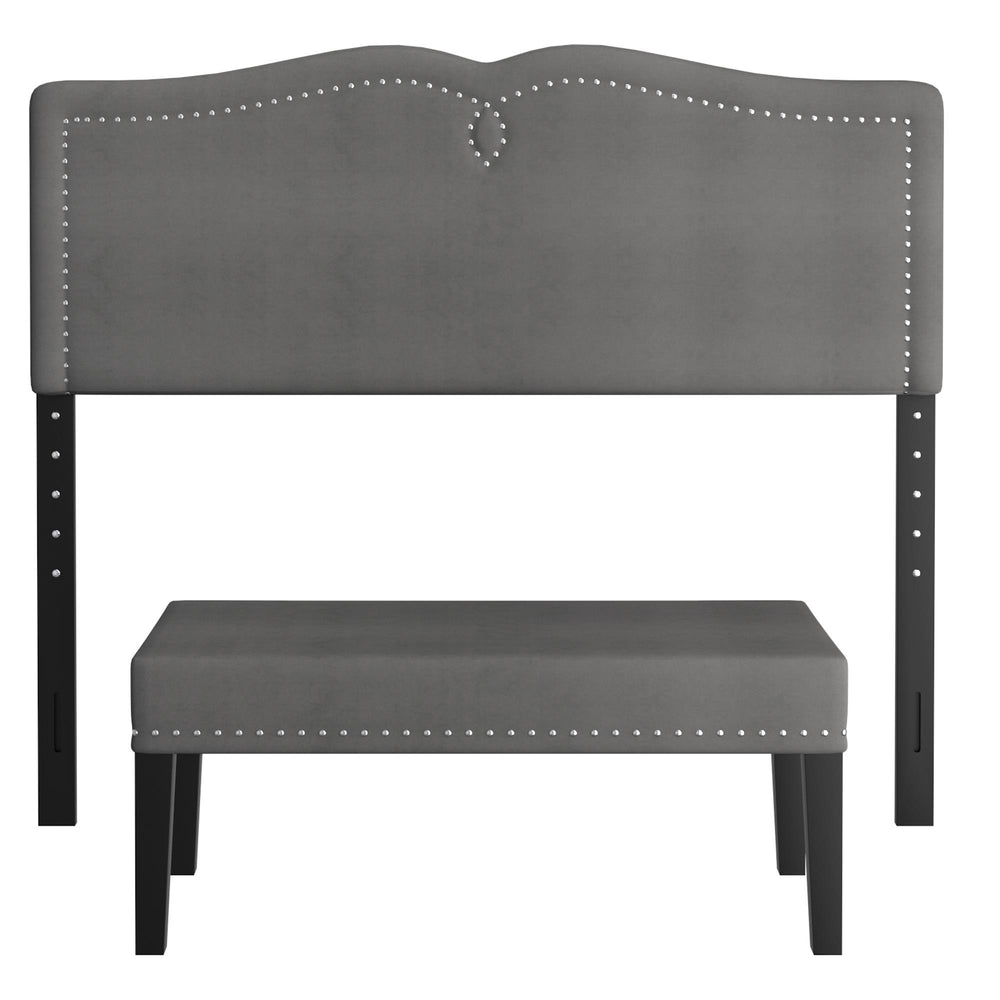  Worldwide Home Furnishings Aurora 151-585D_Q-GY 54"/60" Adj. Headboard with Bench - Grey and Black IMAGE 4