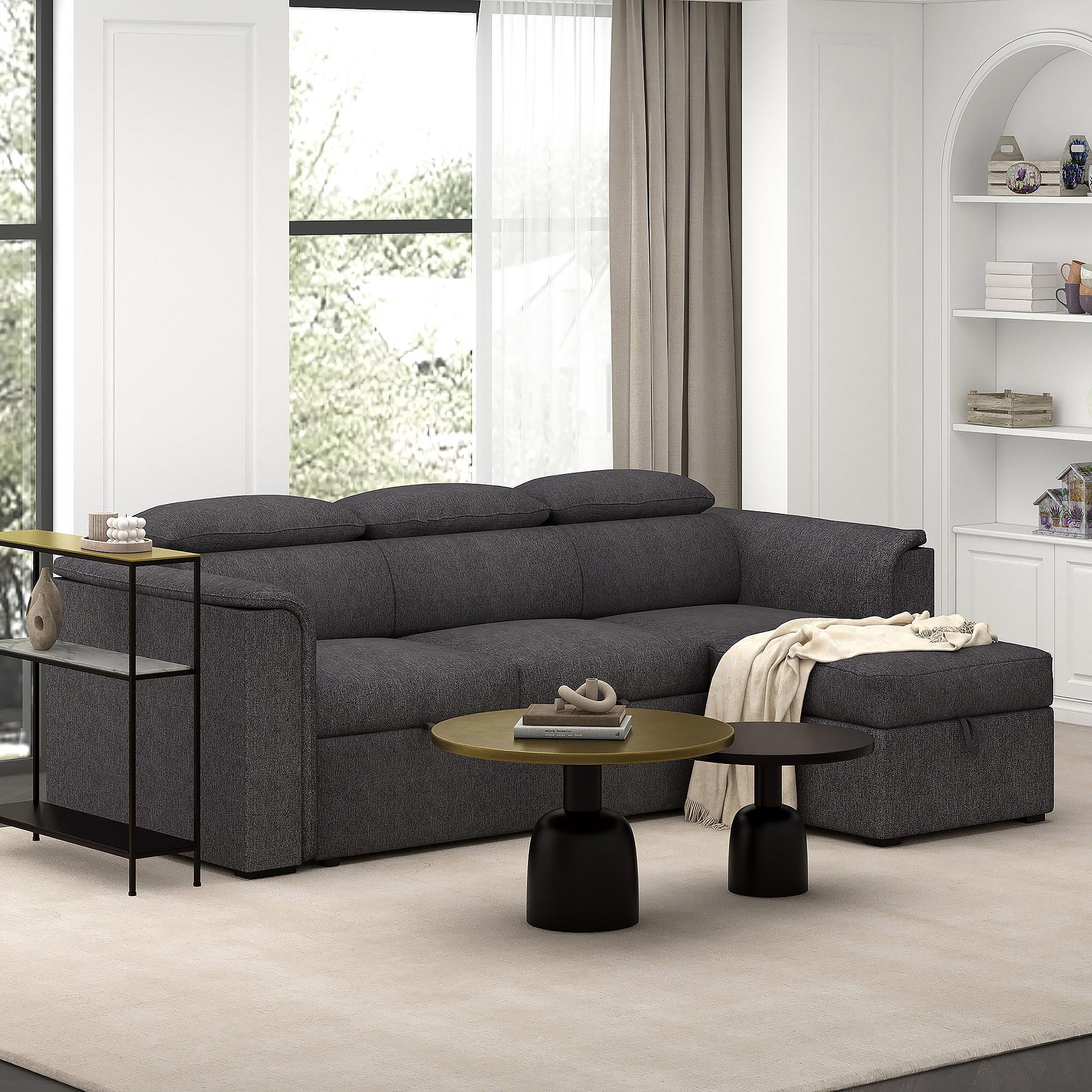  Worldwide Home Furnishings Oskar 700-518CH 93.5" Sectional Sofa w/Bed & Storage - Charcoal IMAGE 2