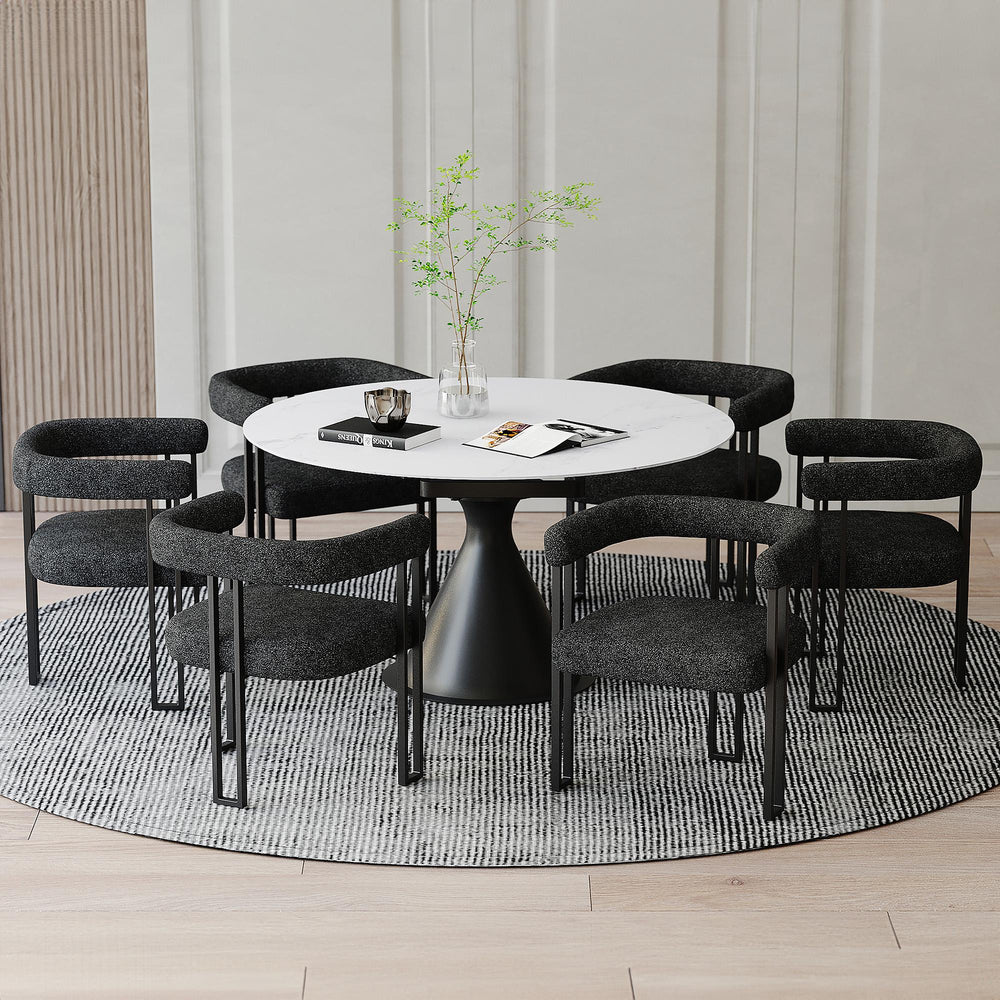  Worldwide Home Furnishings Calisto/Scarlet 207-110WT_108CH 7 pc Dining Set - White Table with Charcoal Chair IMAGE 1