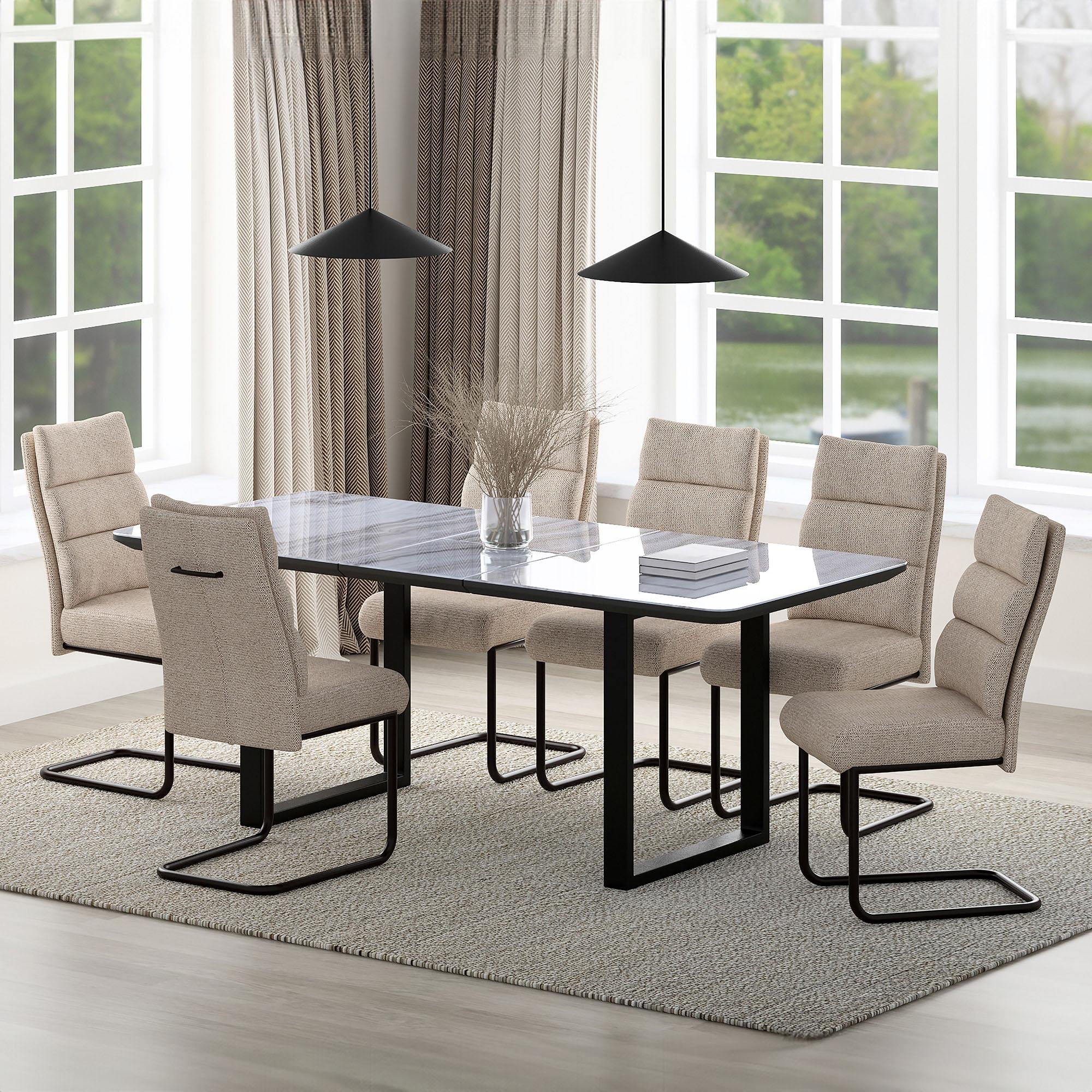  Worldwide Home Furnishings Gavin/Brodi 207-360BK_138BEG 7 pc Dining Set - Black Table with Beige Chair IMAGE 1
