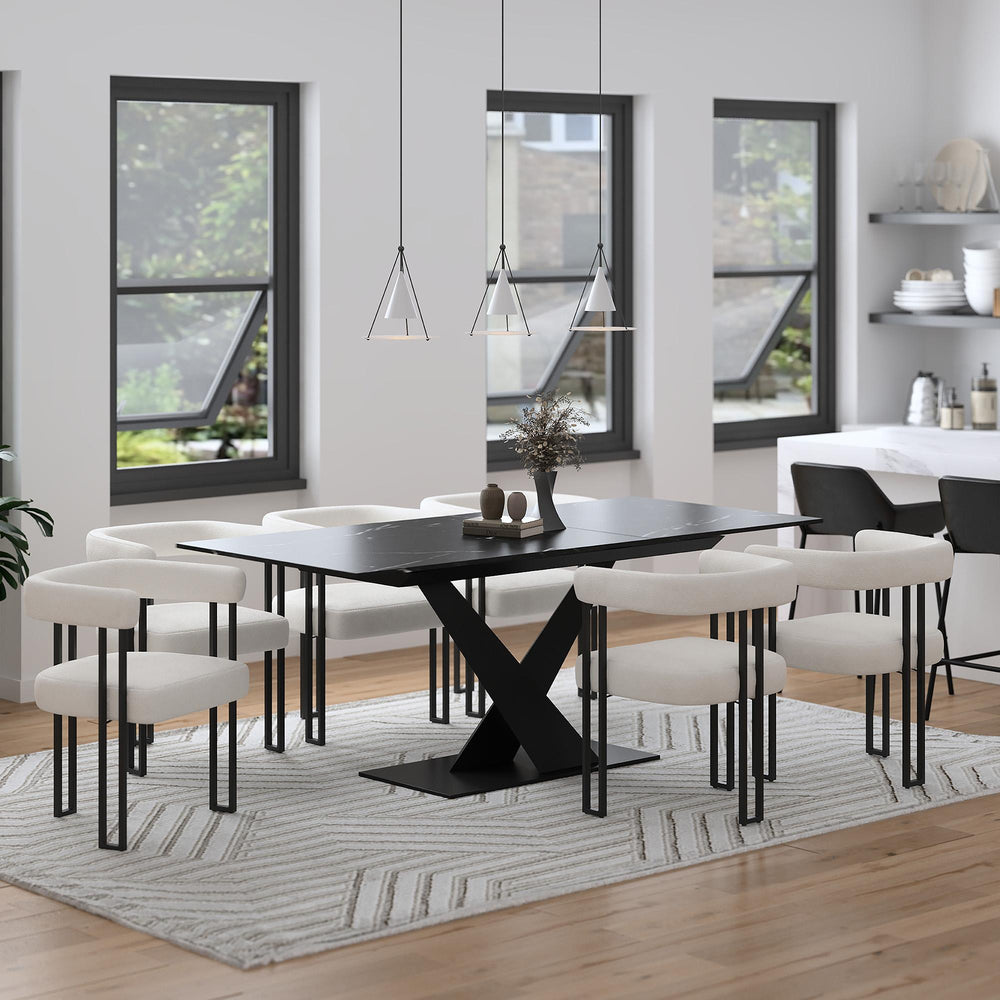  Worldwide Home Furnishings Julius/Scarlet 207-111BK_108IV 7 pc Dining Set - Black Table with Ivory Chair IMAGE 1