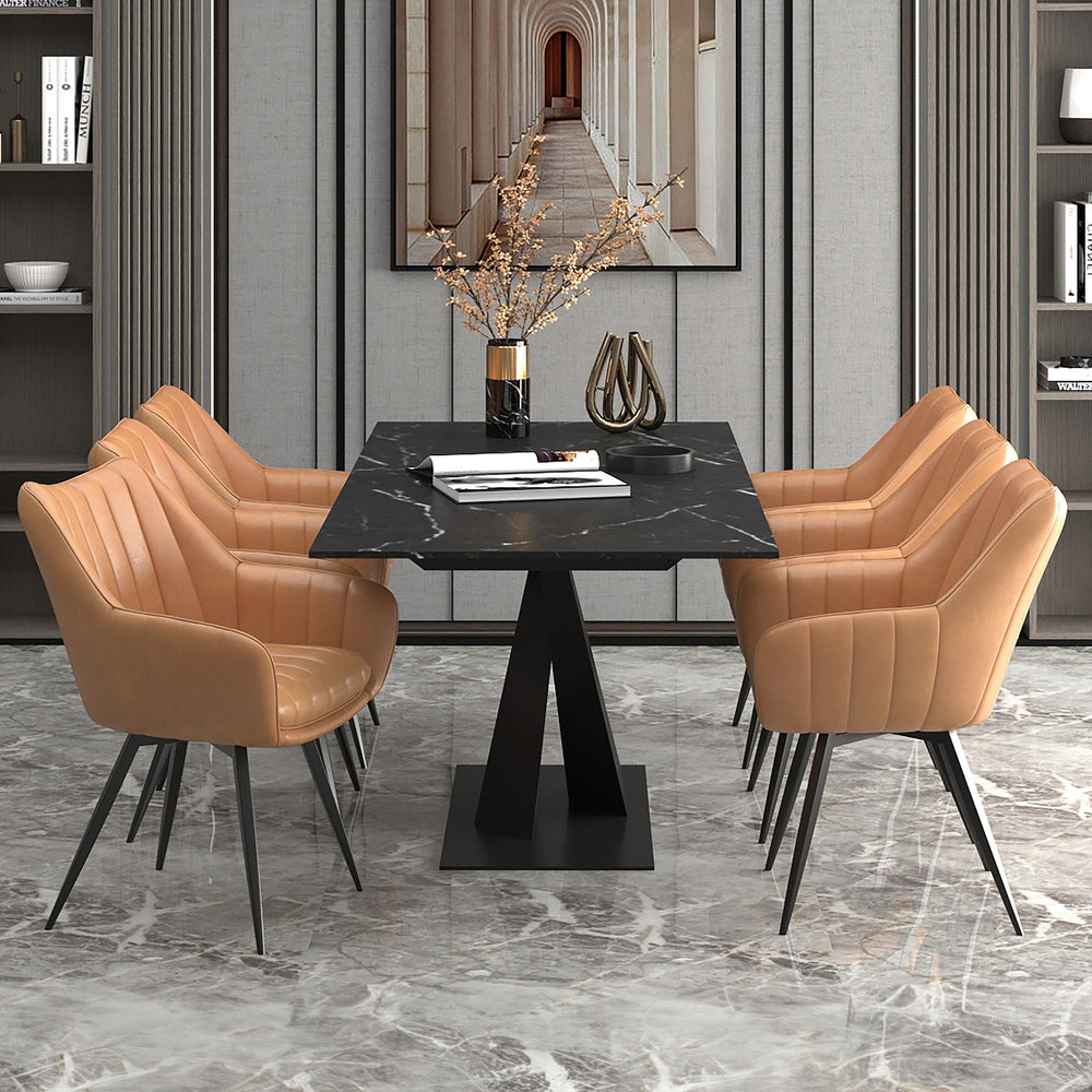  Worldwide Home Furnishings Julius/Talon 207-111BK_139CAM 7 pc Dining Set - Black Table with Camel Chair IMAGE 1