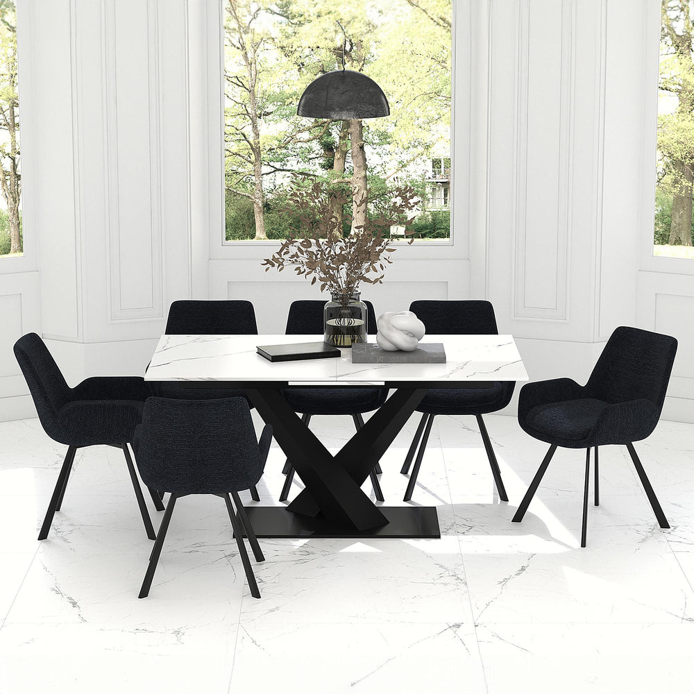  Worldwide Home Furnishings Julius/Signy 207-111WT_144BK 7 pc Dining Set - White Table with Black Chair IMAGE 1