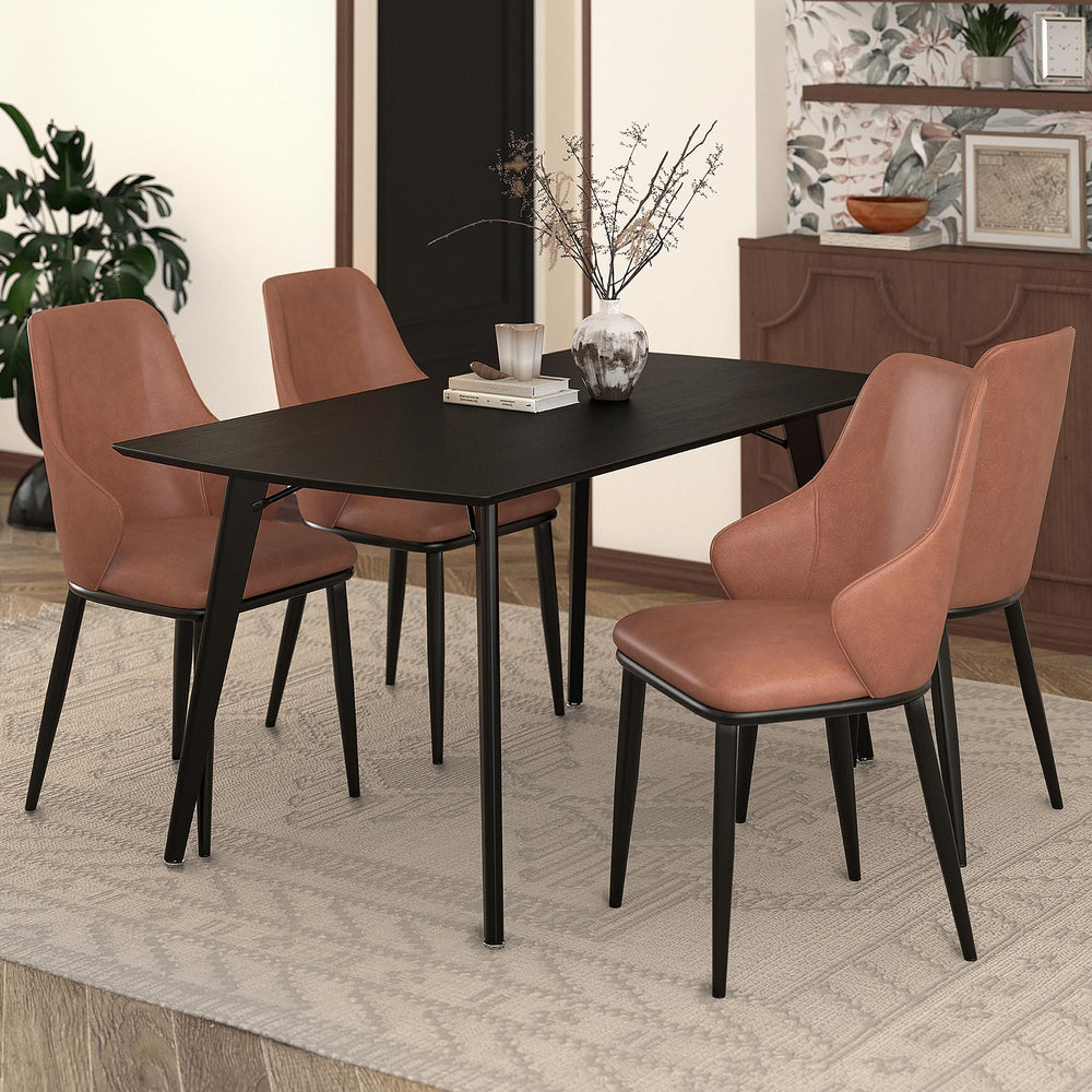  Worldwide Home Furnishings Leon/Kash 207-893BLK_084SD 5 pc Dining Set - Black Table with Saddle Chair IMAGE 1