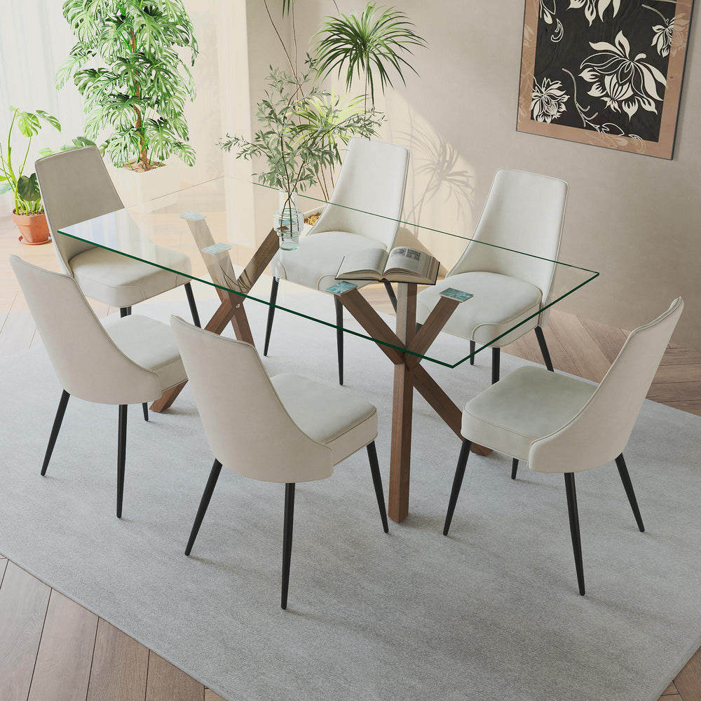  Worldwide Home Furnishings Stark/Koda 207-535WAL_158BEG 7 pc Dining Set - Walnut Table with Beige Chair IMAGE 1