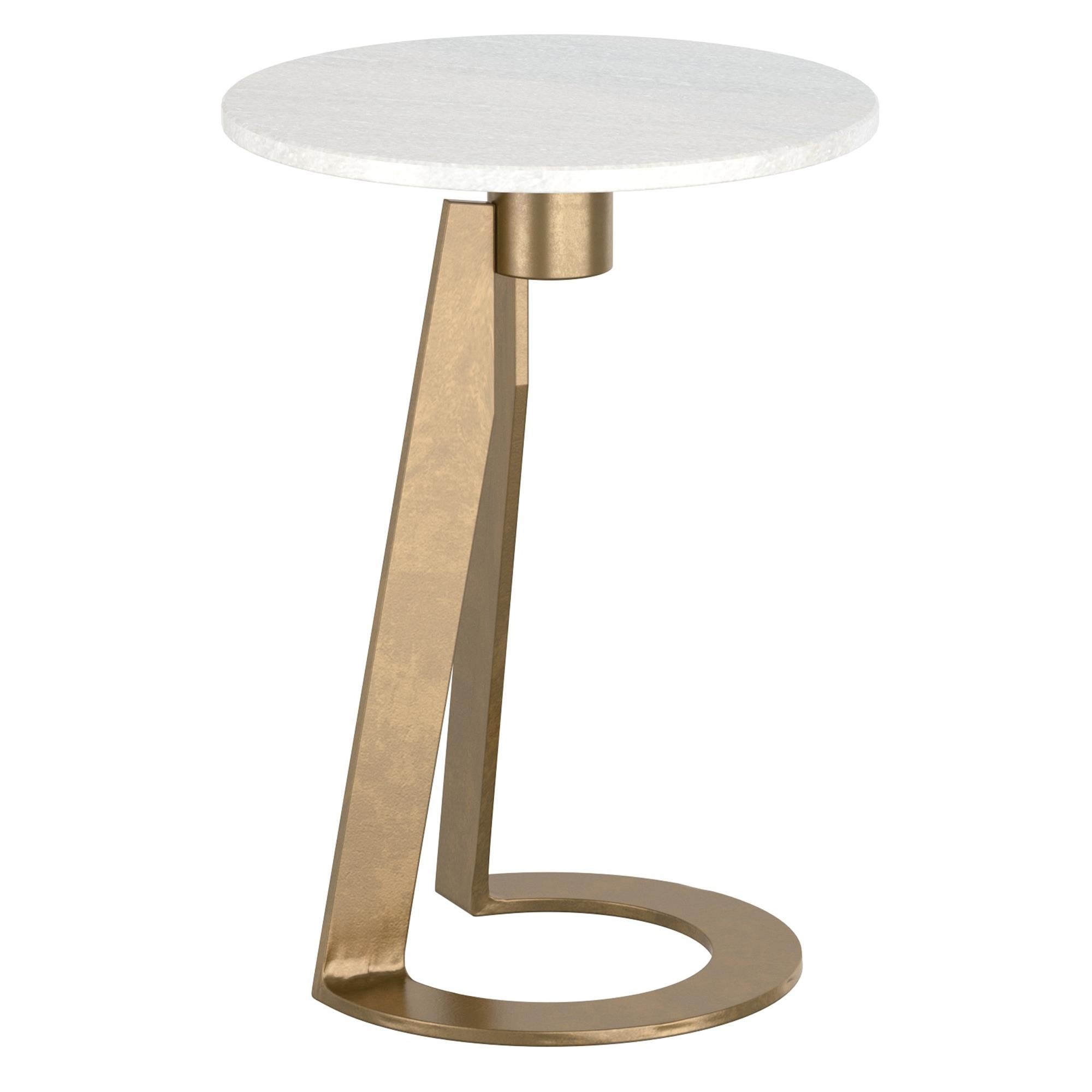  !nspire Devas 501-112WT Accent Table - White Marble and Brass IMAGE 1