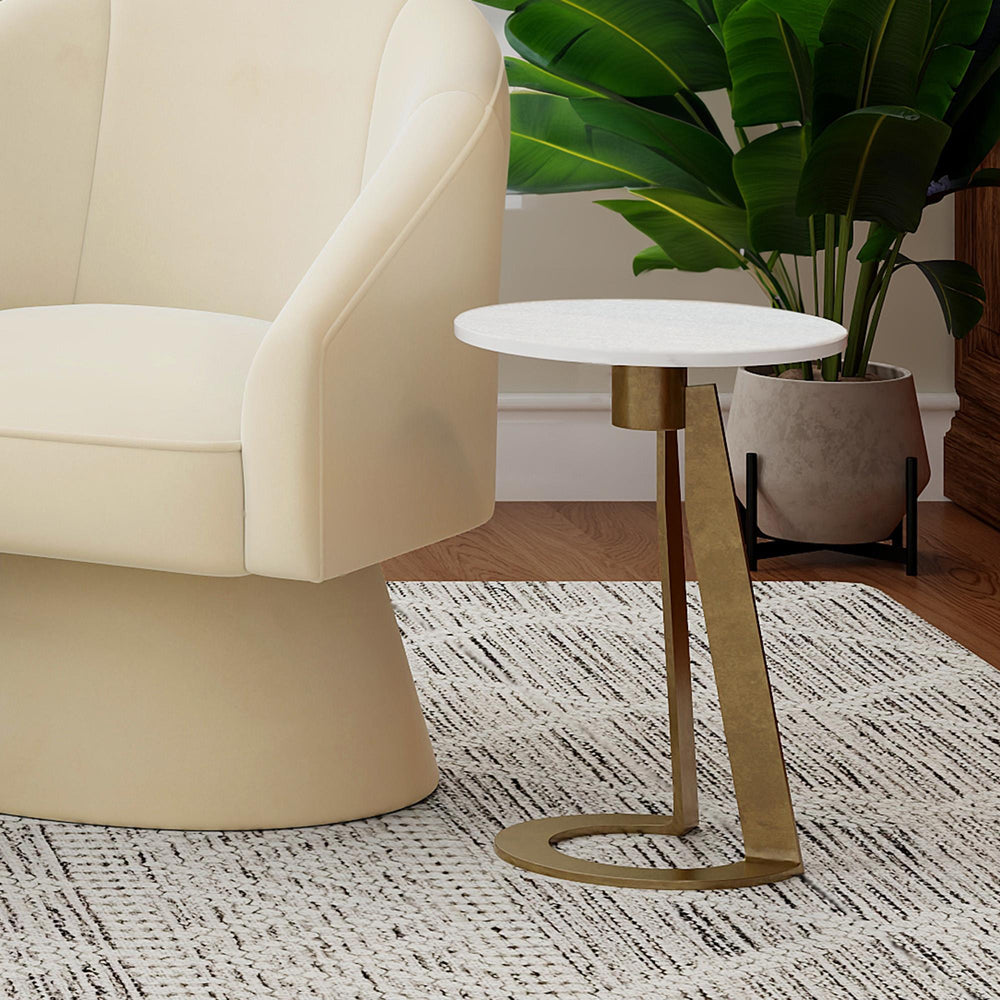  !nspire Devas 501-112WT Accent Table - White Marble and Brass IMAGE 2