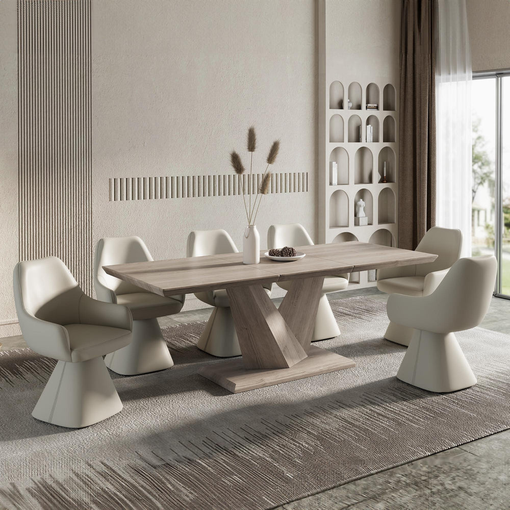  Worldwide Home Furnishings Eclipse/Caprese 207-860OK_269BEG 7 pc Dining Set - Washed Oak Table with Beige Chair IMAGE 1