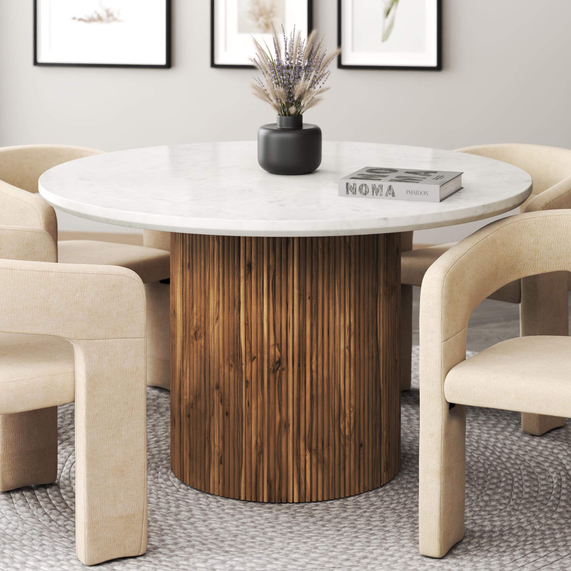  !nspire Jilsa 201-551WAL Round Dining Table - Walnut & White IMAGE 2