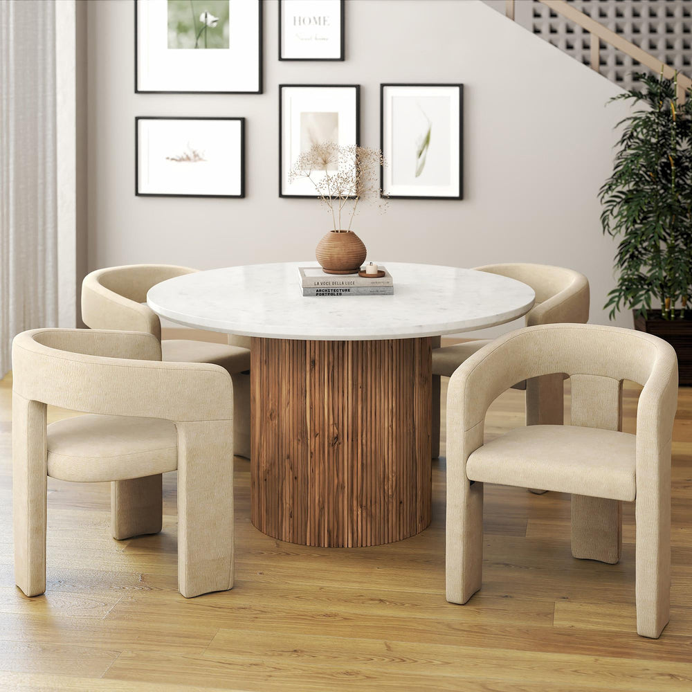  !nspire Jilsa/Amara 207-551WAL_933BG 5 pc Dining Set - Walnut & White Table with Beige Chair IMAGE 1