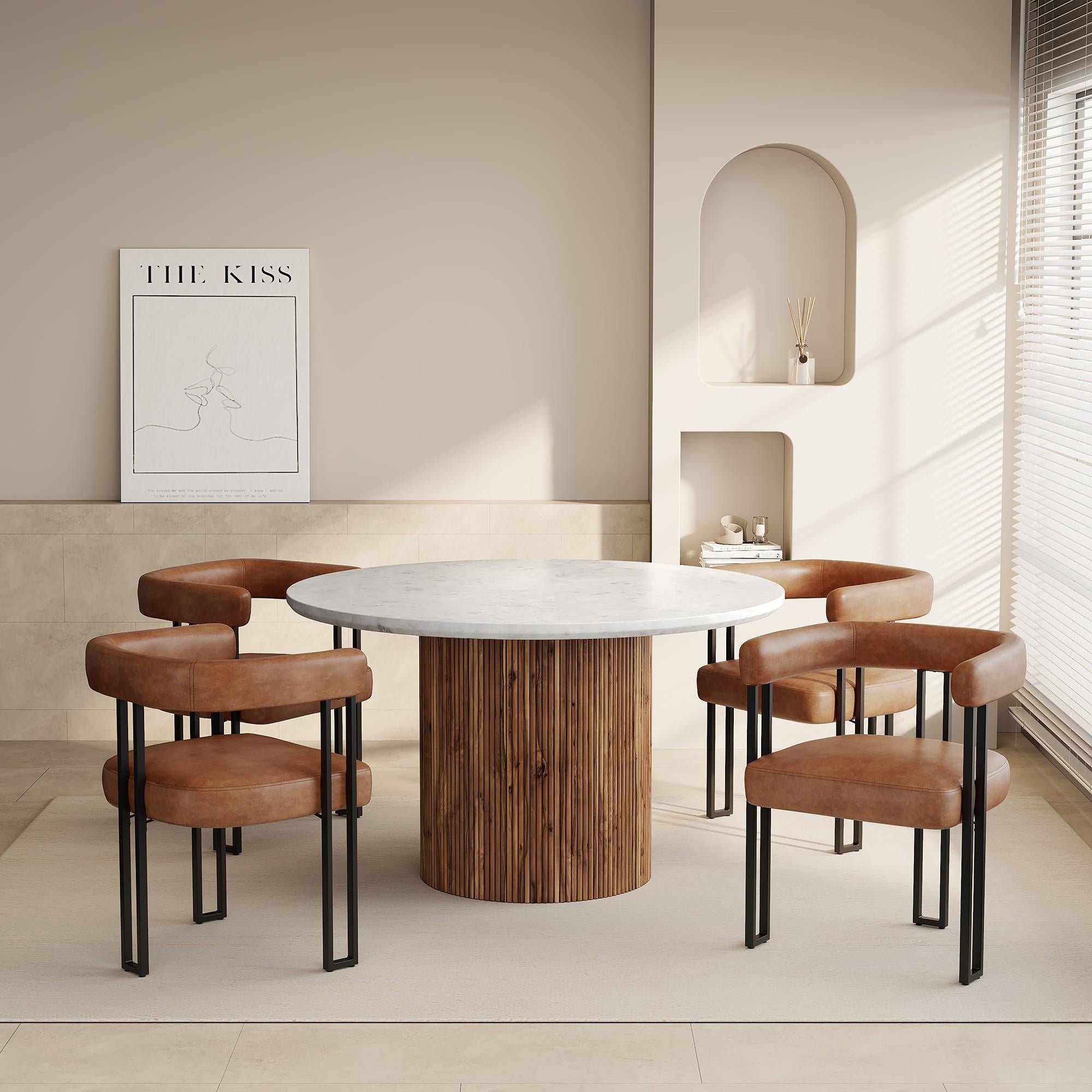  Worldwide Home Furnishings Jilsa/Scarlet 207-551WAL_108PUSDL 5 pc Dining Set - Walnut Table with Saddle Chair IMAGE 1