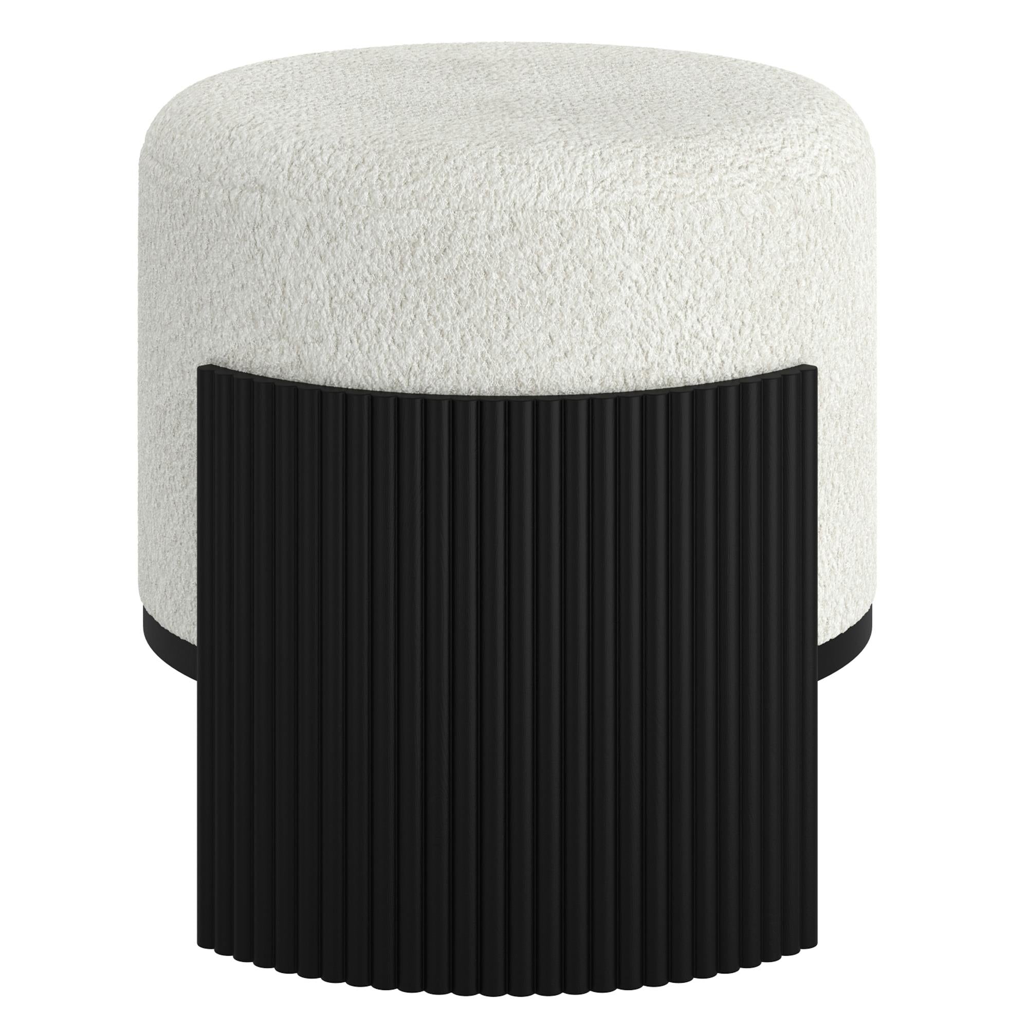  !nspire Kiraz 402-839IV_BK Round Ottoman - Ivory & Black IMAGE 4