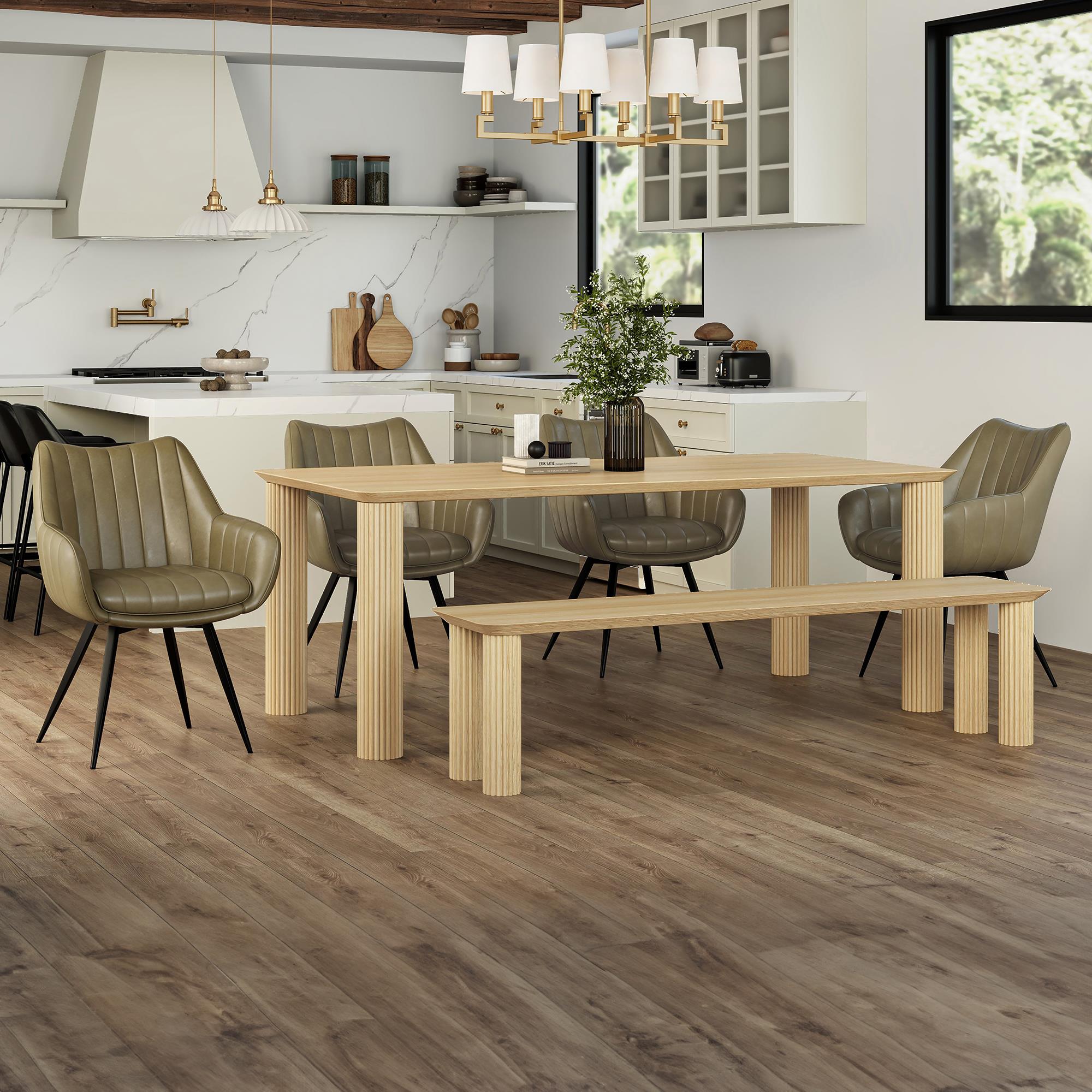  !nspire Sangra/Talon 207-751NATLG_139MS 6 pc Dining Set - Natural Table and Bench with Moss Chair IMAGE 1
