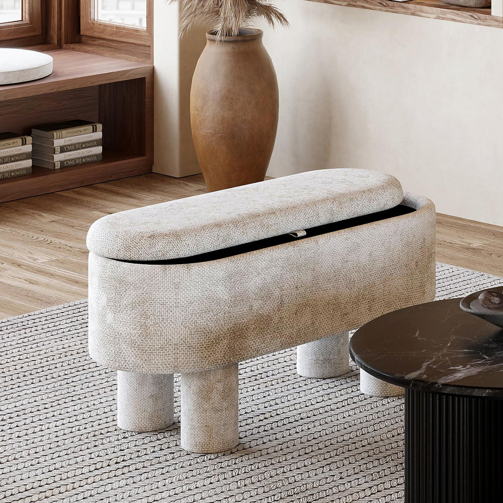  Worldwide Home Furnishings Sezron 402-642BEG Storage Ottoman Bench - Beige IMAGE 2