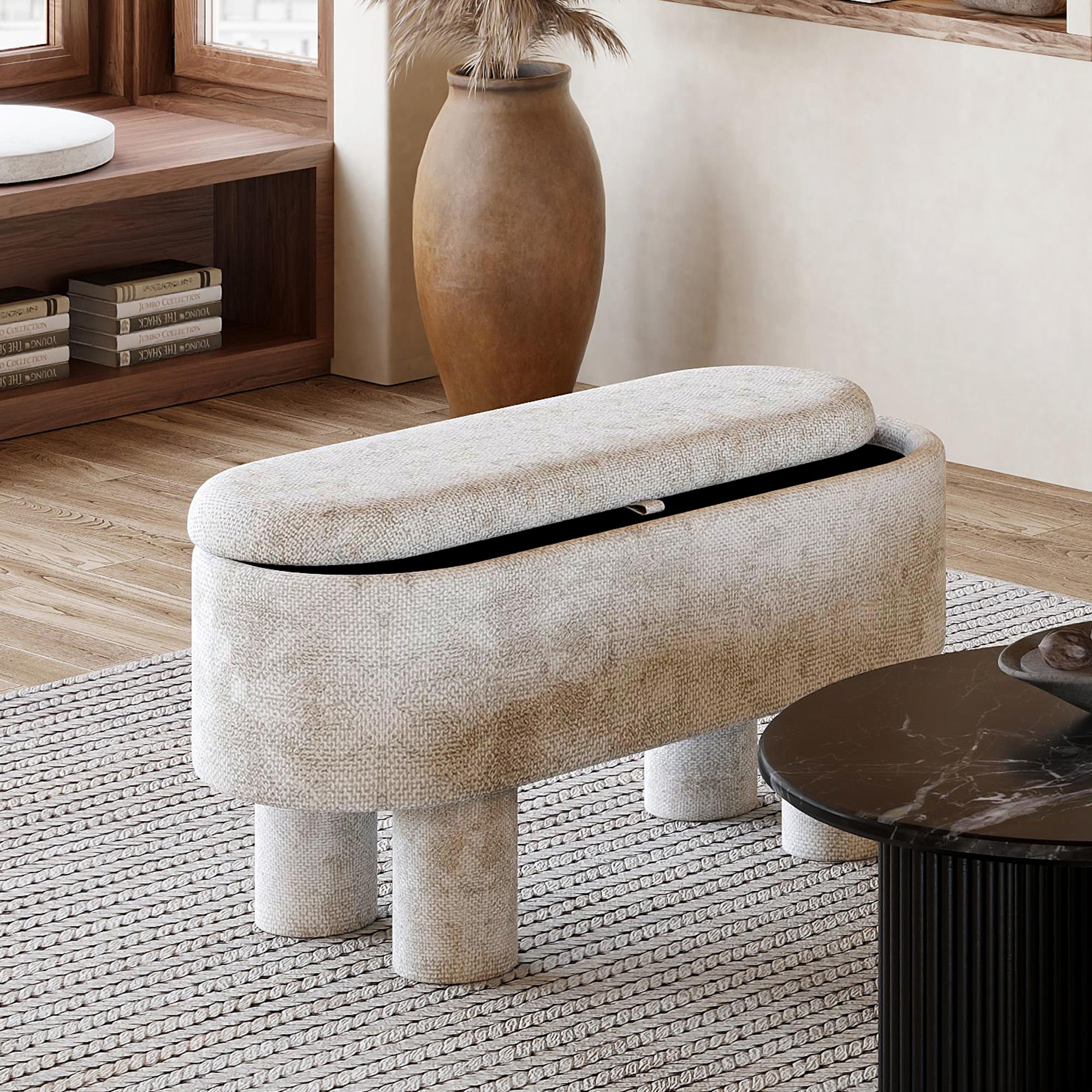  Worldwide Home Furnishings Sezron 402-642BEG Storage Ottoman Bench - Beige IMAGE 2
