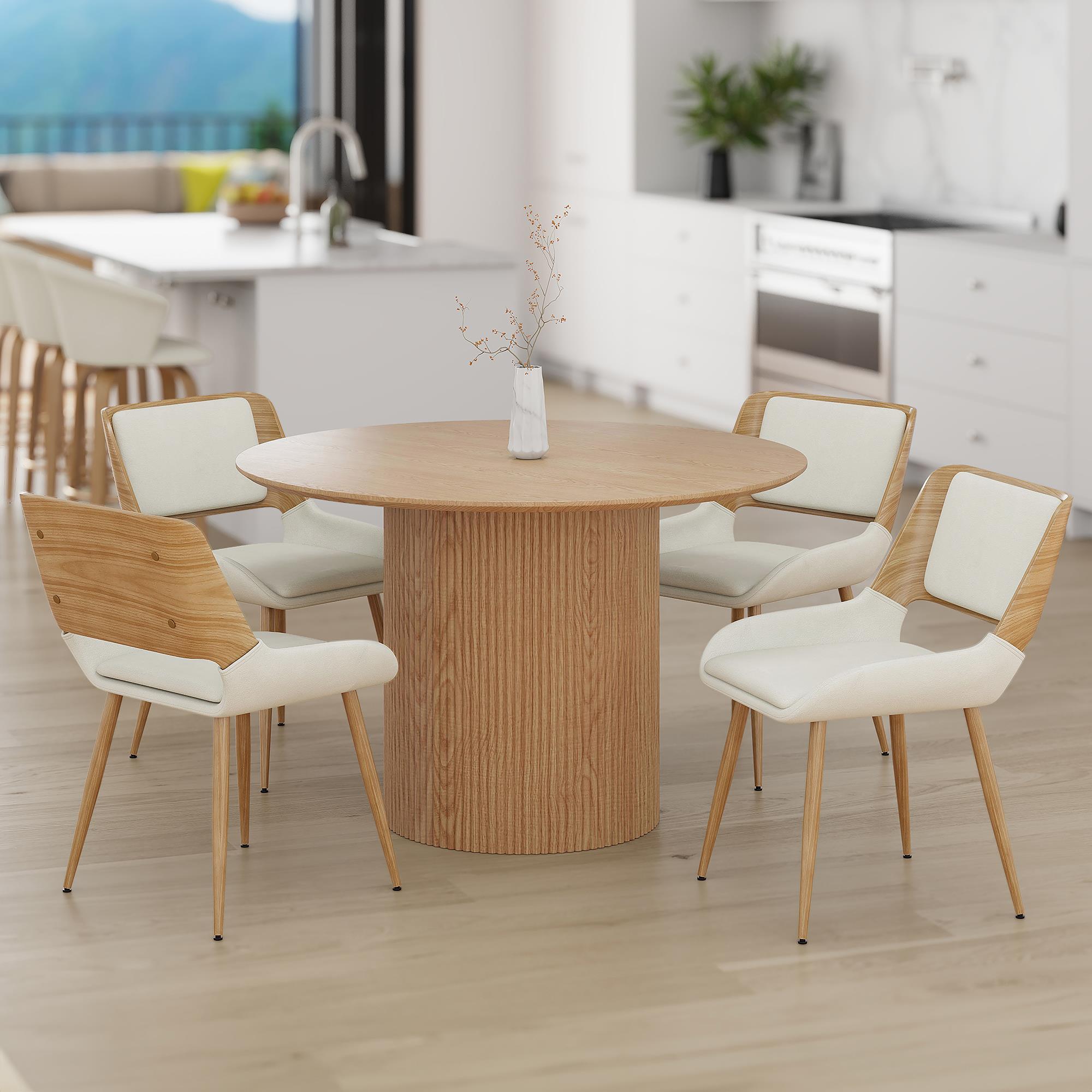  Worldwide Home Furnishings Tovas/Hudson 207-782NAT_582BG 5 pc Dining Set - Natural Table with Beige Chair IMAGE 1