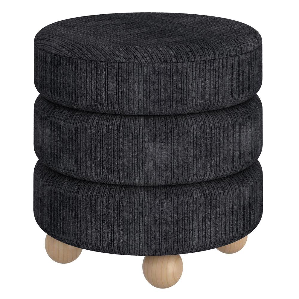  !nspire Willo 402-523BLK Round Ottoman - Black IMAGE 1