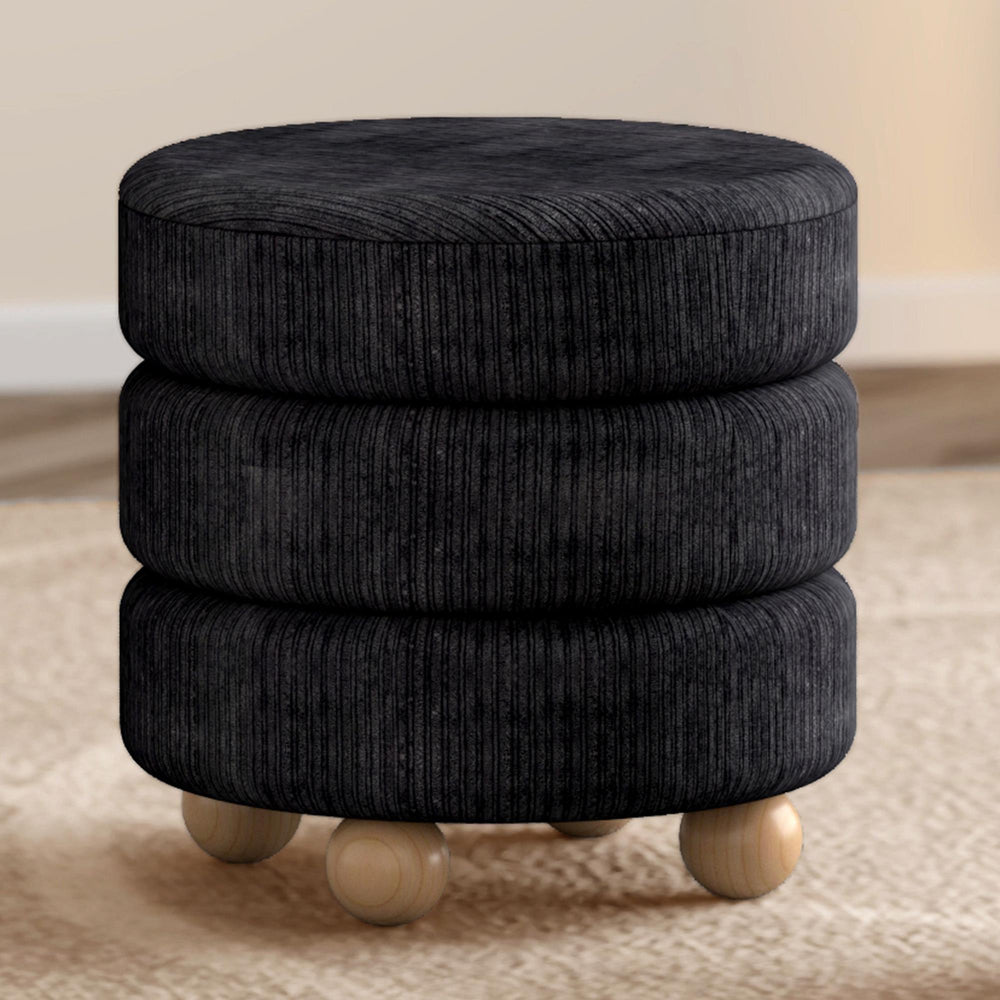  !nspire Willo 402-523BLK Round Ottoman - Black IMAGE 2