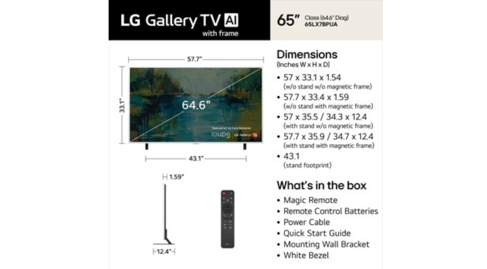 65" LG Gallery TV AI with frame LX7 4K ART TV (65LX7BPUA)-2026