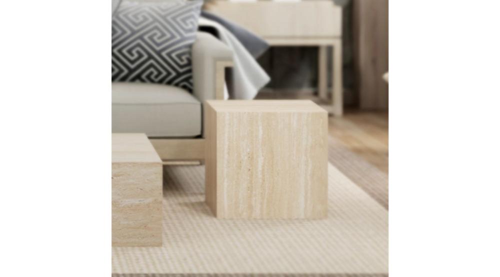 Artemis Square Accent Table in Travertine