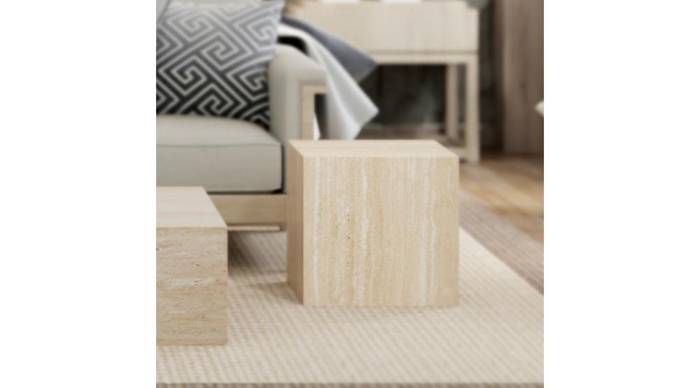 Artemis Square Accent Table in Travertine