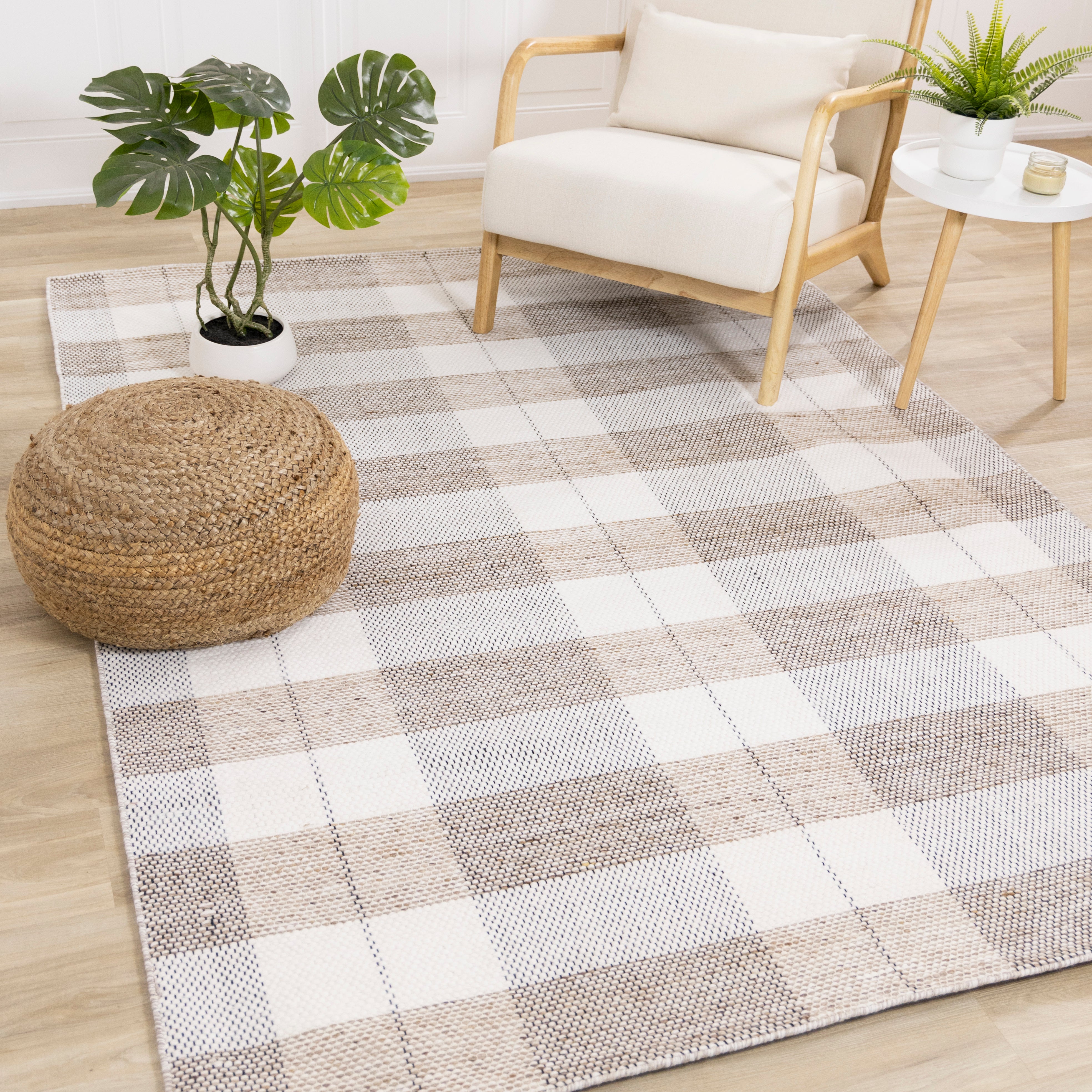 Aspen Beige Muted Plaid Woven Rug