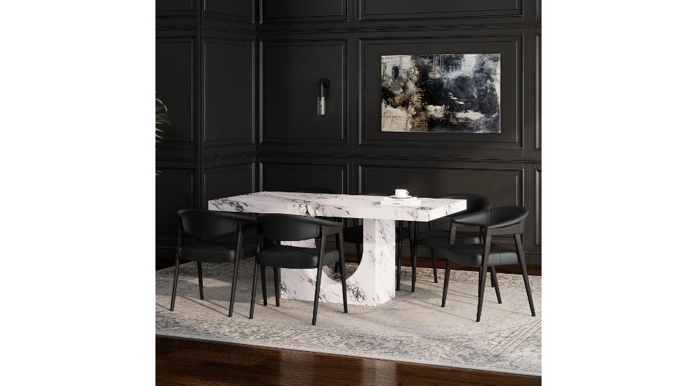Aurelia and Bexley 7pc Dining Set - Bulgari White Table and Black and Dark Walnut Chairs