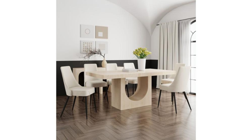 Aurelia and Koda 7pc Dining Set - Travertine Table and Beige Chairs
