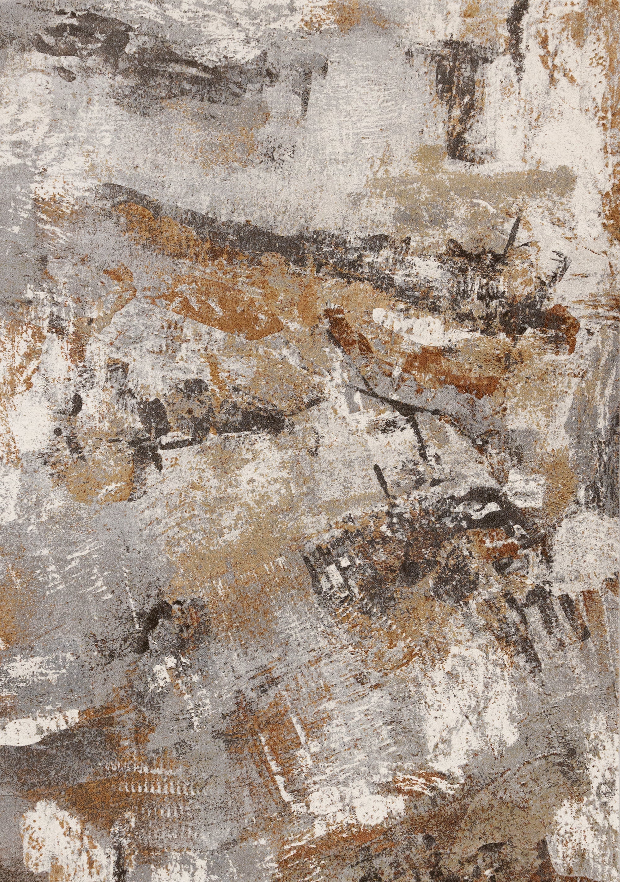 Aurora Grey Orange White Distressed Abstract Rug