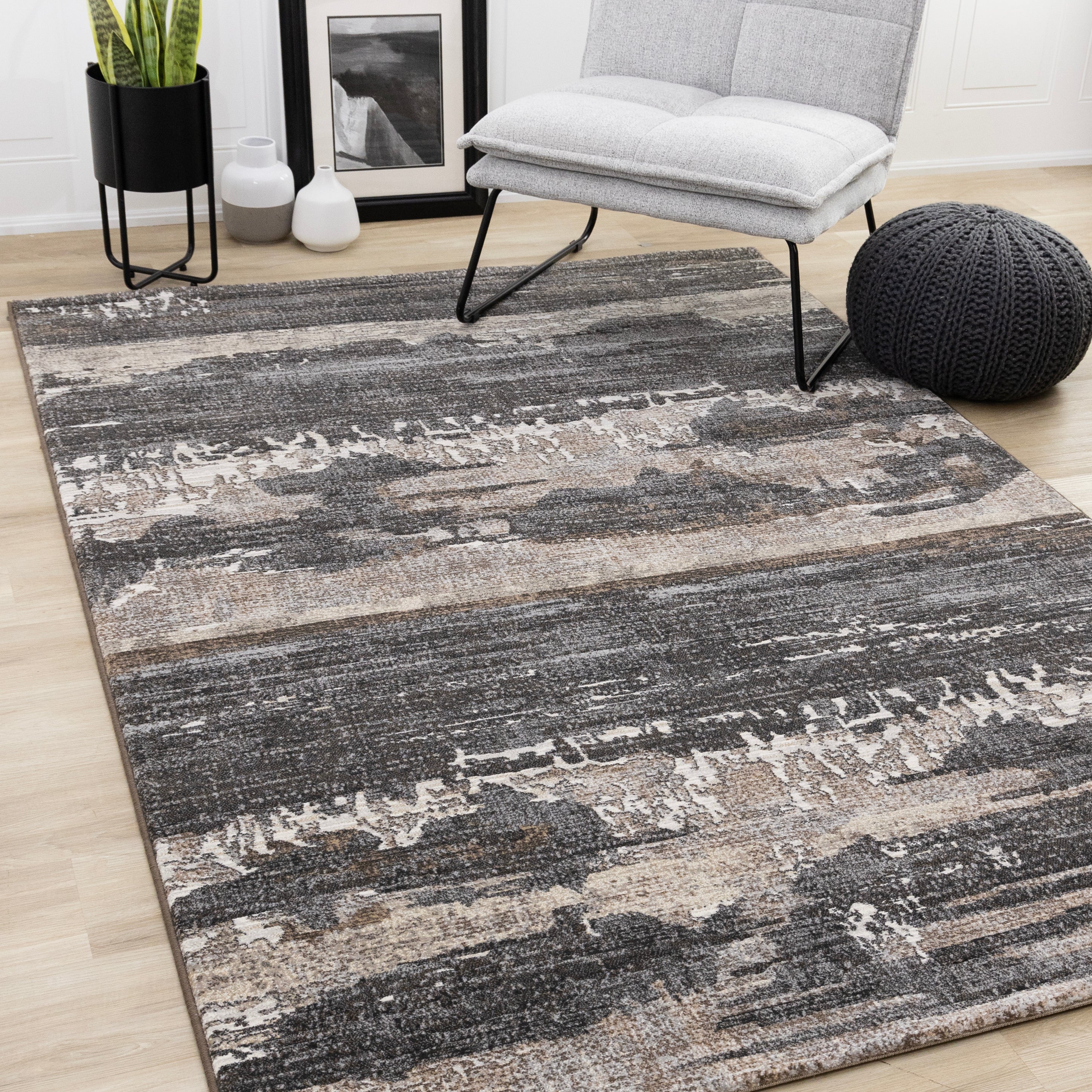 Aurora Grey Black Cream Brown Stormy Sky Rug