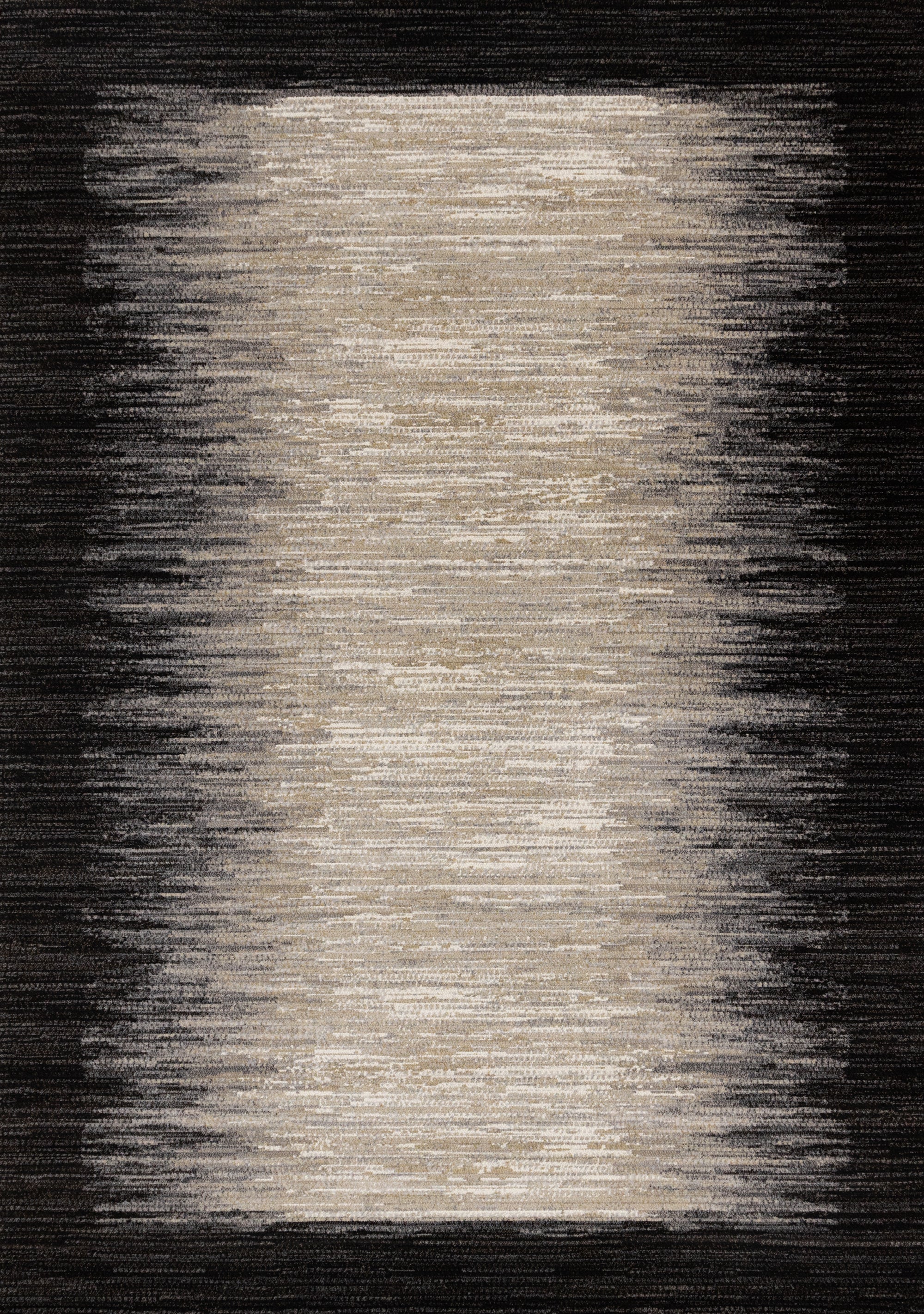 Aurora Black Beige Distressed Sound Wave Border Rug