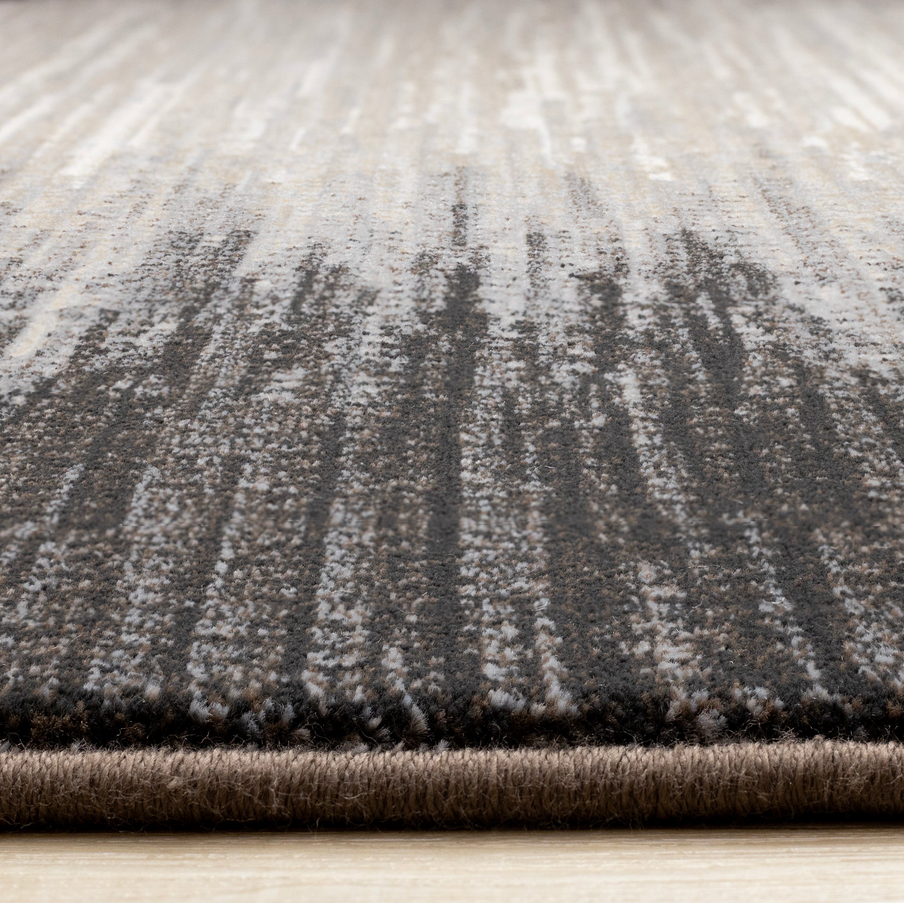 Aurora Black Beige Distressed Sound Wave Border Rug