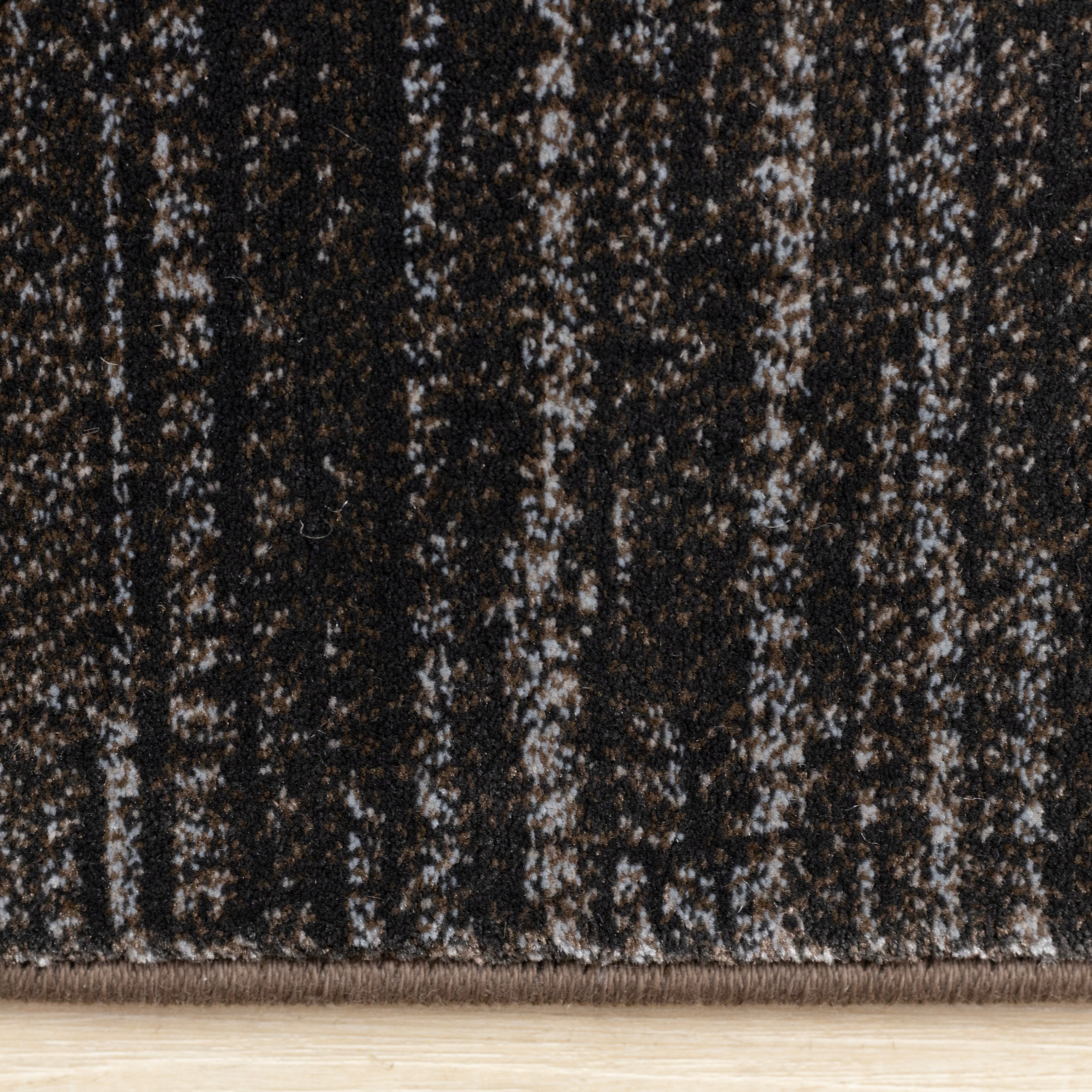 Aurora Black Beige Distressed Sound Wave Border Rug