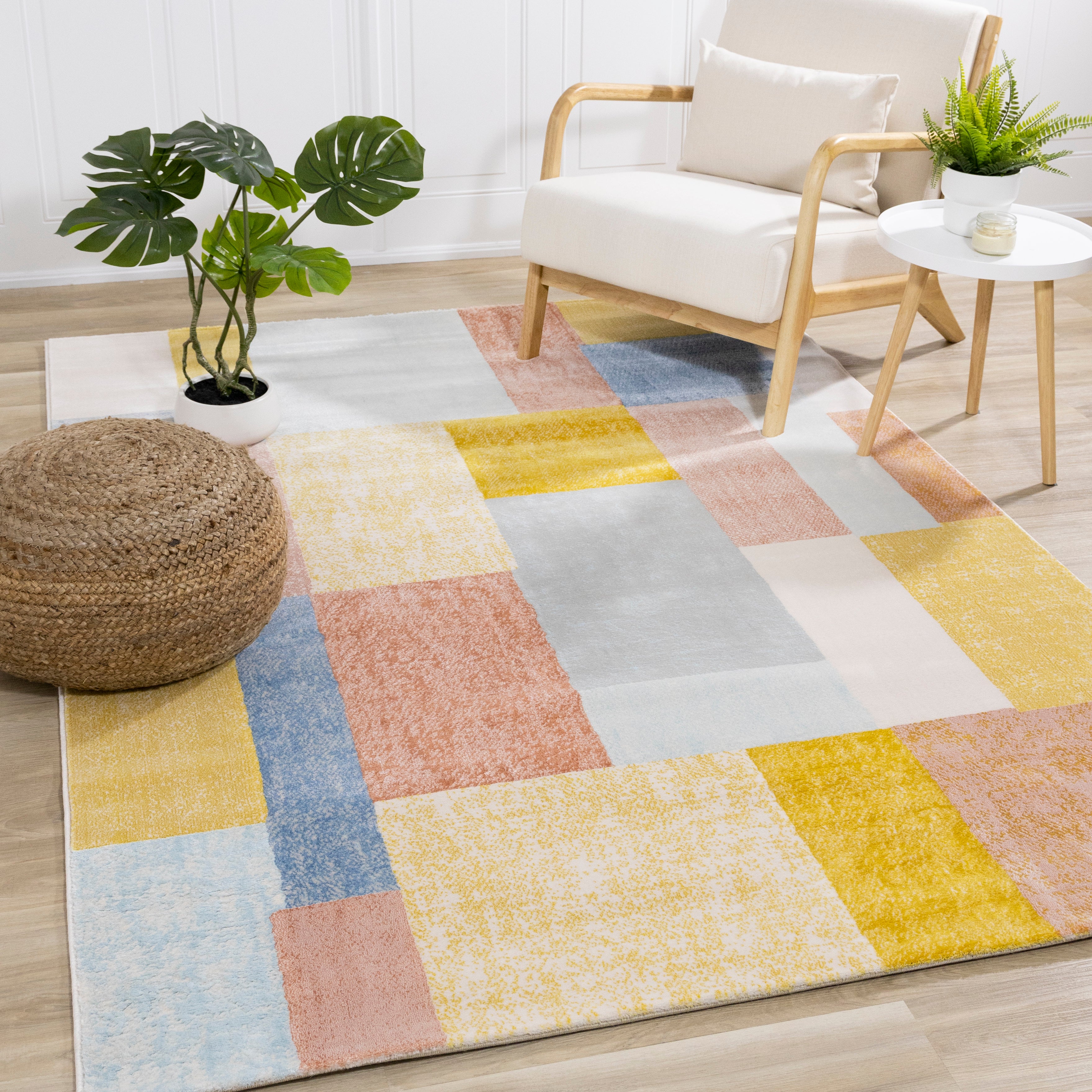 Belle Yellow Orange Blue Colour Blocks Rug