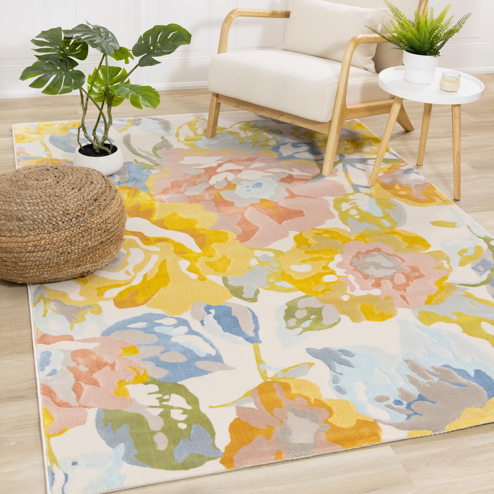 Belle Yellow Blue Pink Floral Rug