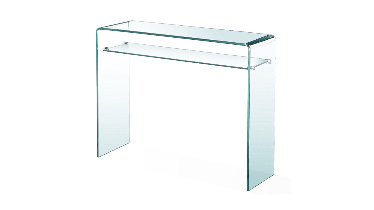 Bent Glass Console Table With Shelf