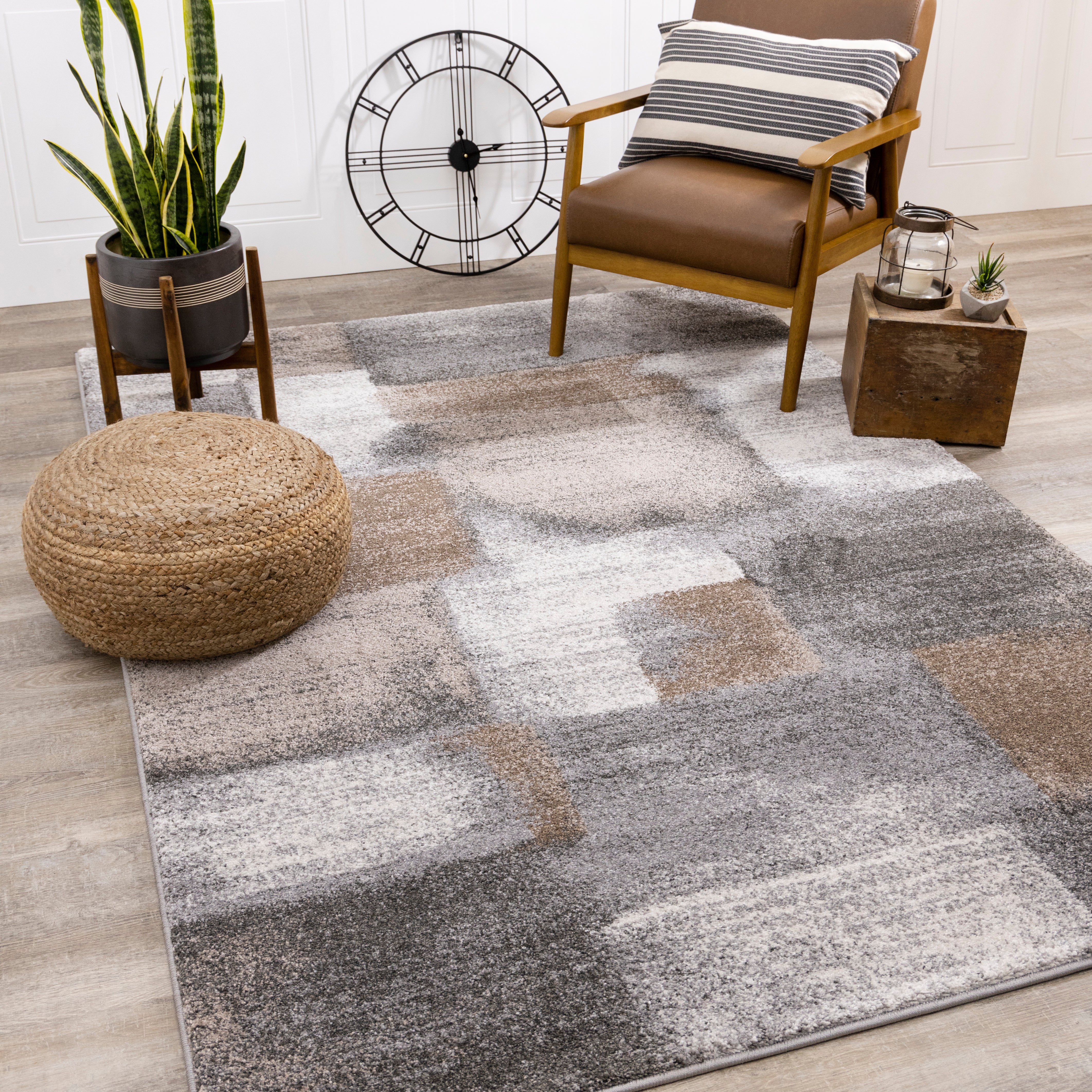 Breeze Blue Grey Simple Patches Rug