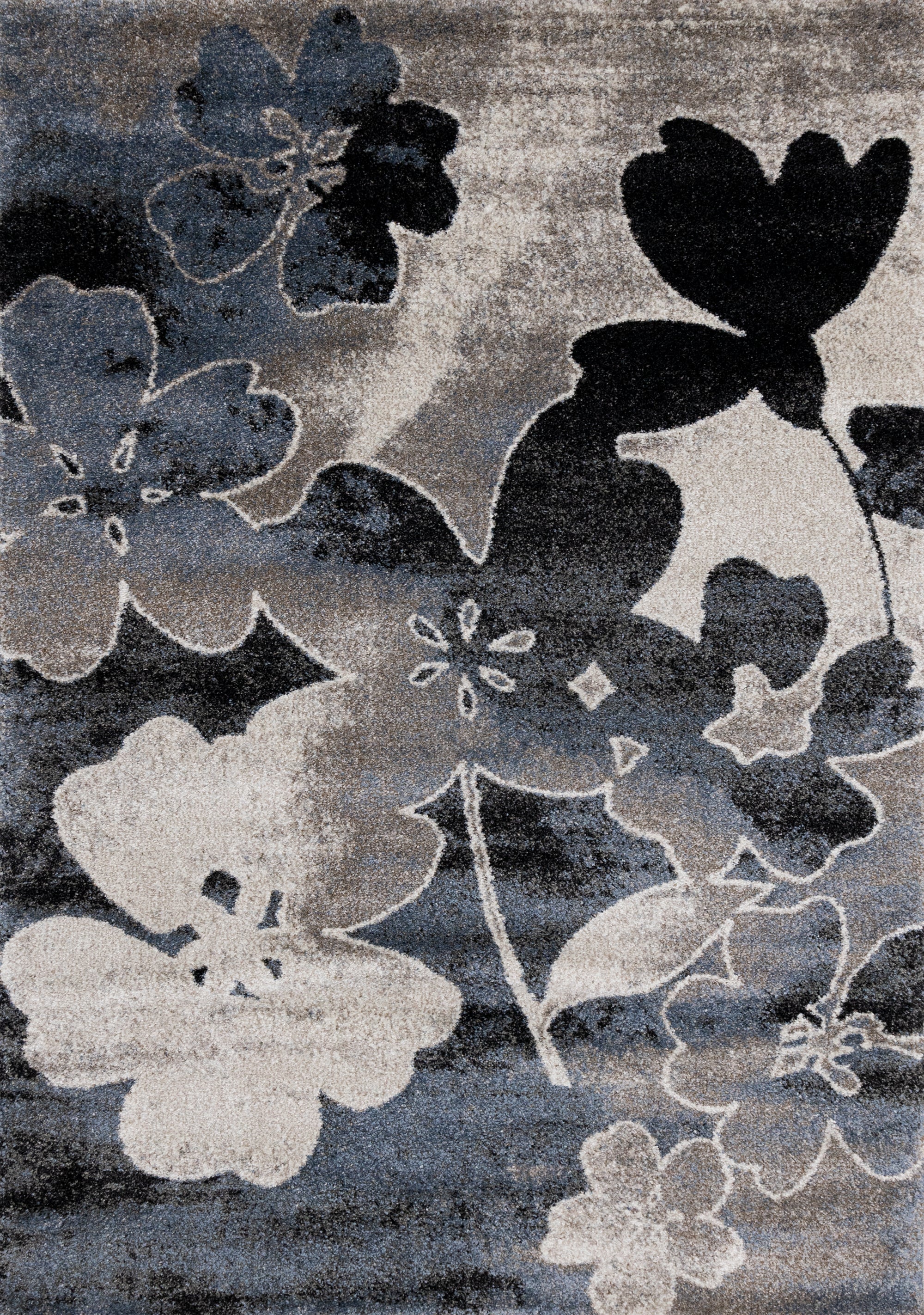 Breeze Blue Cream Black Poppies Rug