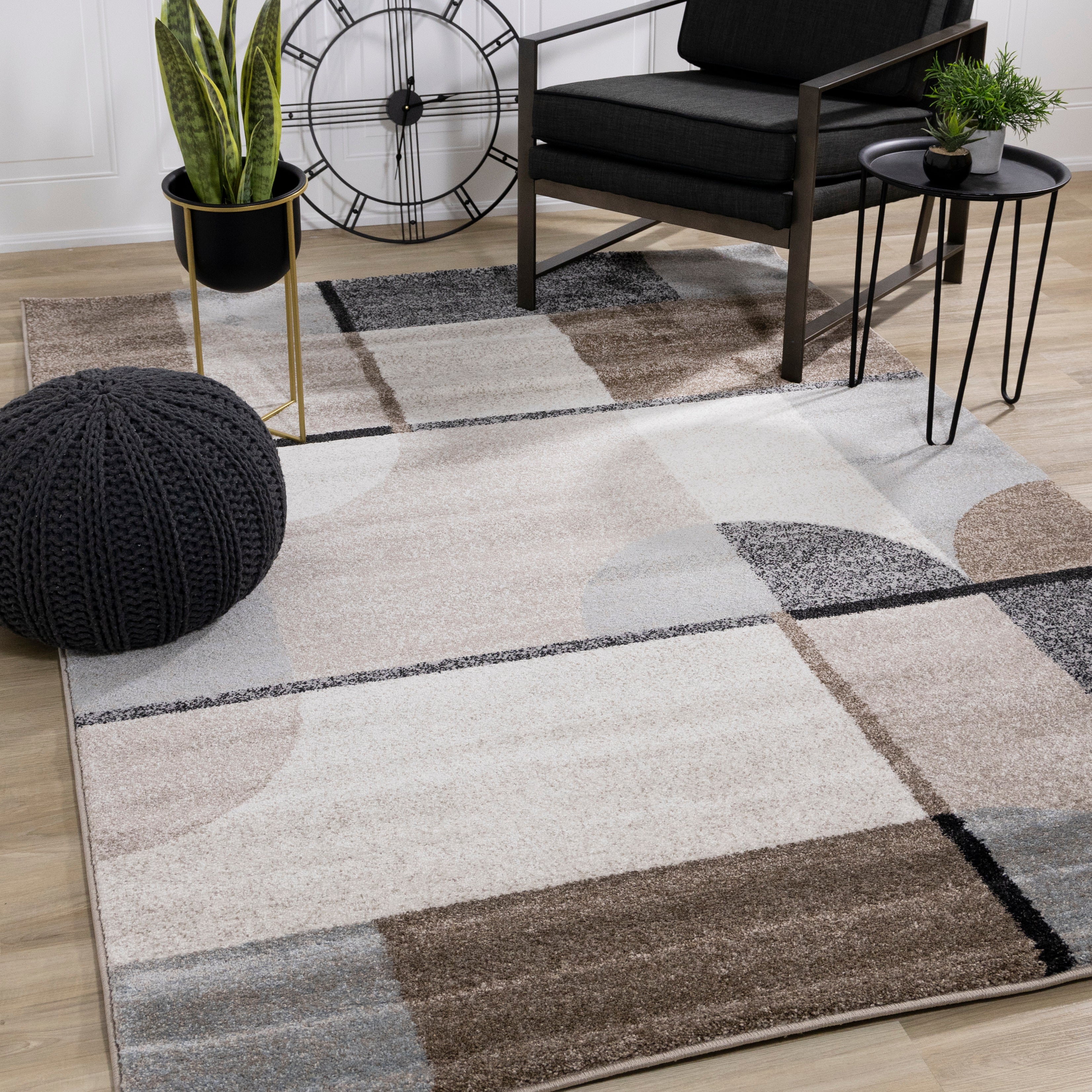 Breeze Cream Brown Grey Geometric Shapes Rug