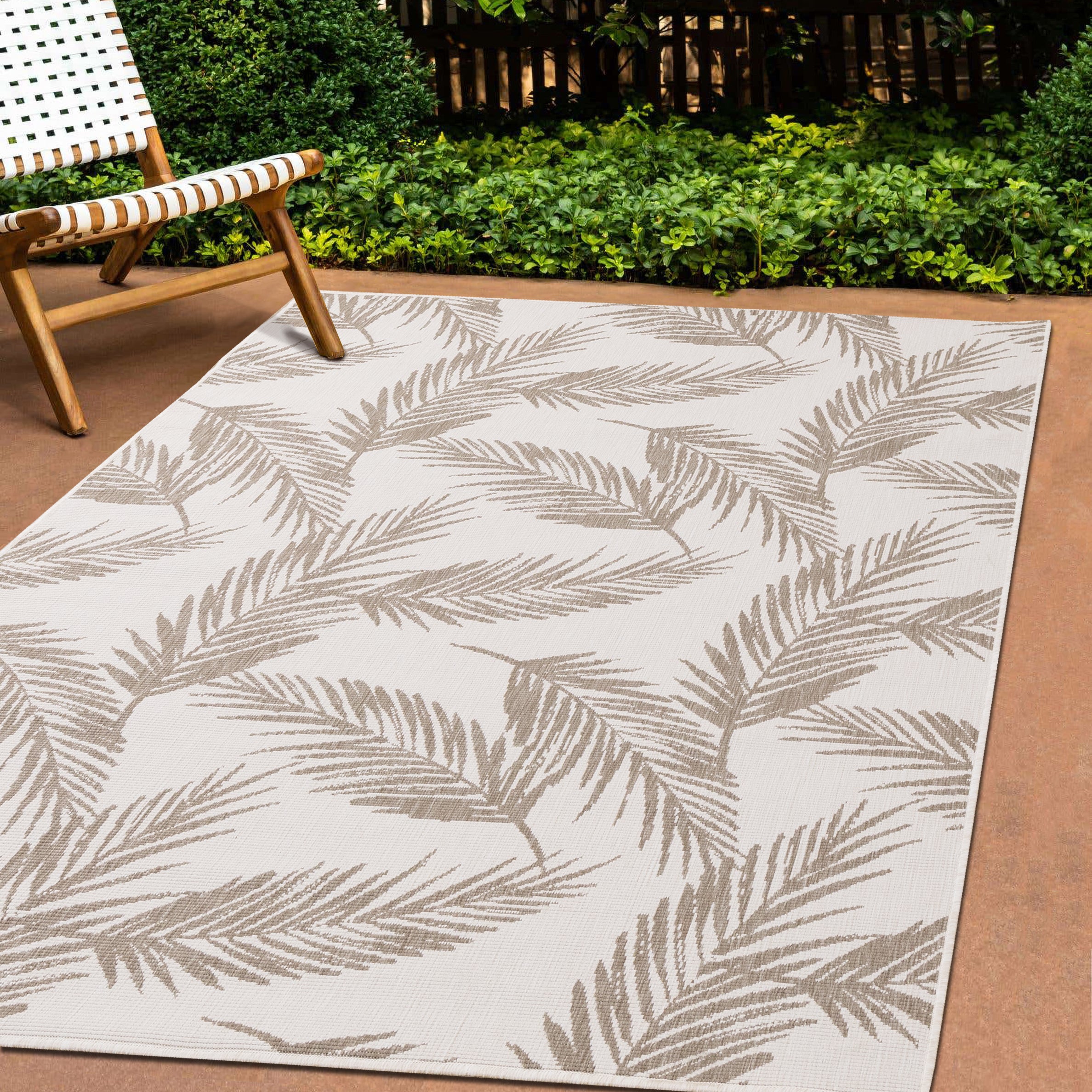 Bristol Beige Cream Leaf Motif Reversible Rug